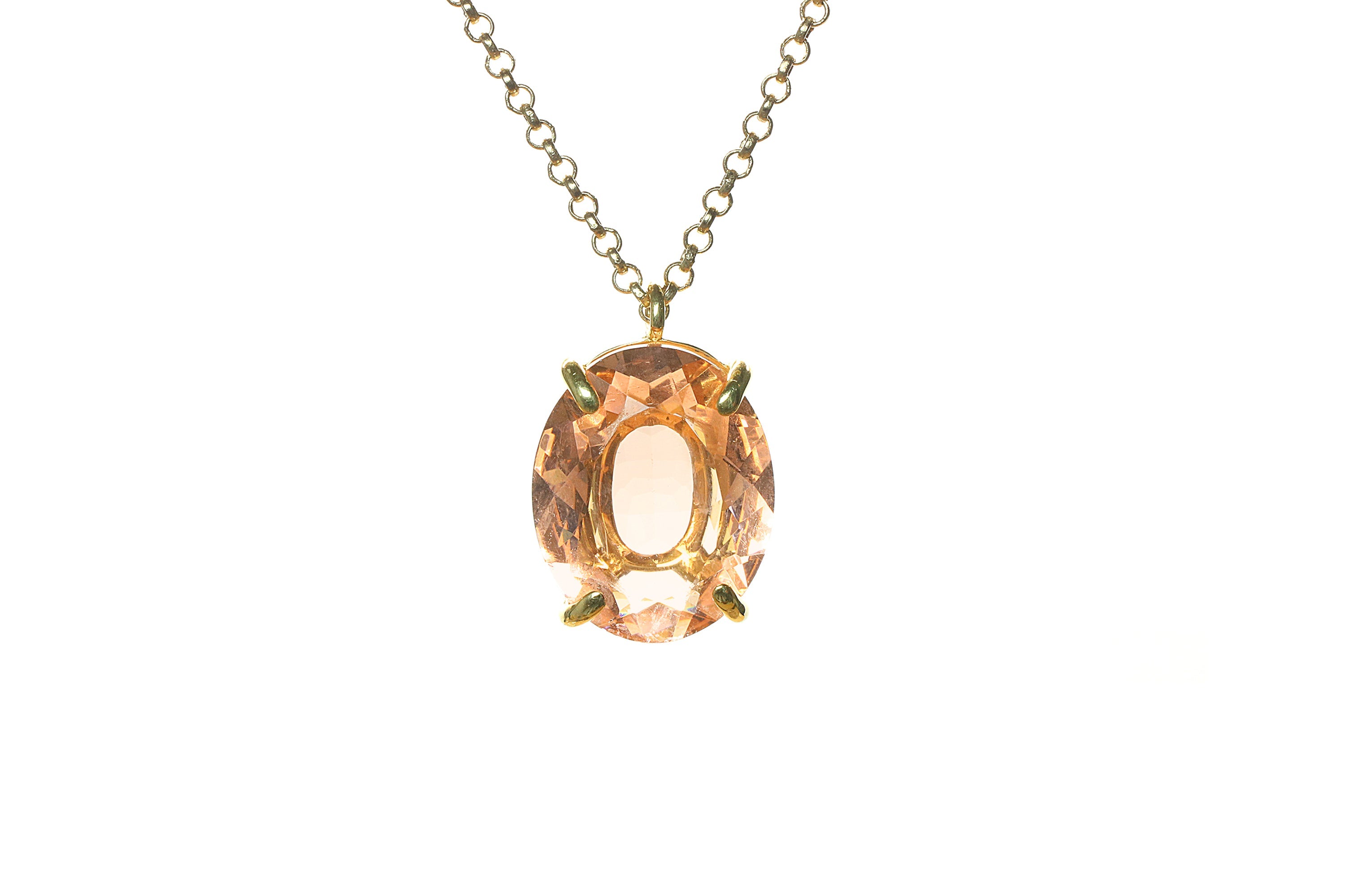 Lustrous Large Morganite Pendant Necklace in Gold necklaces Anemone Jewelry