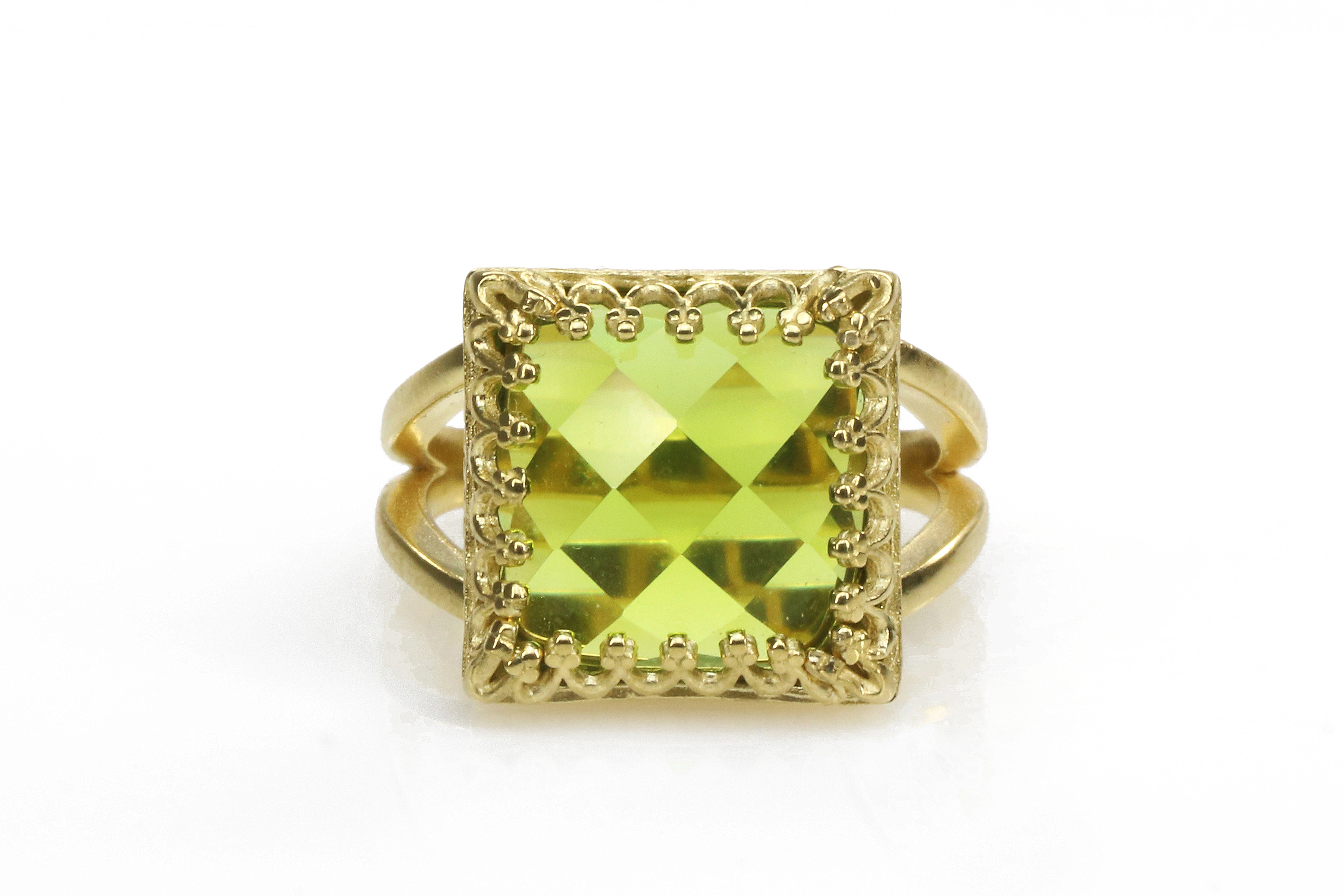 Square Peridot in 14k Gold Ring Rings Anemone Jewelry
