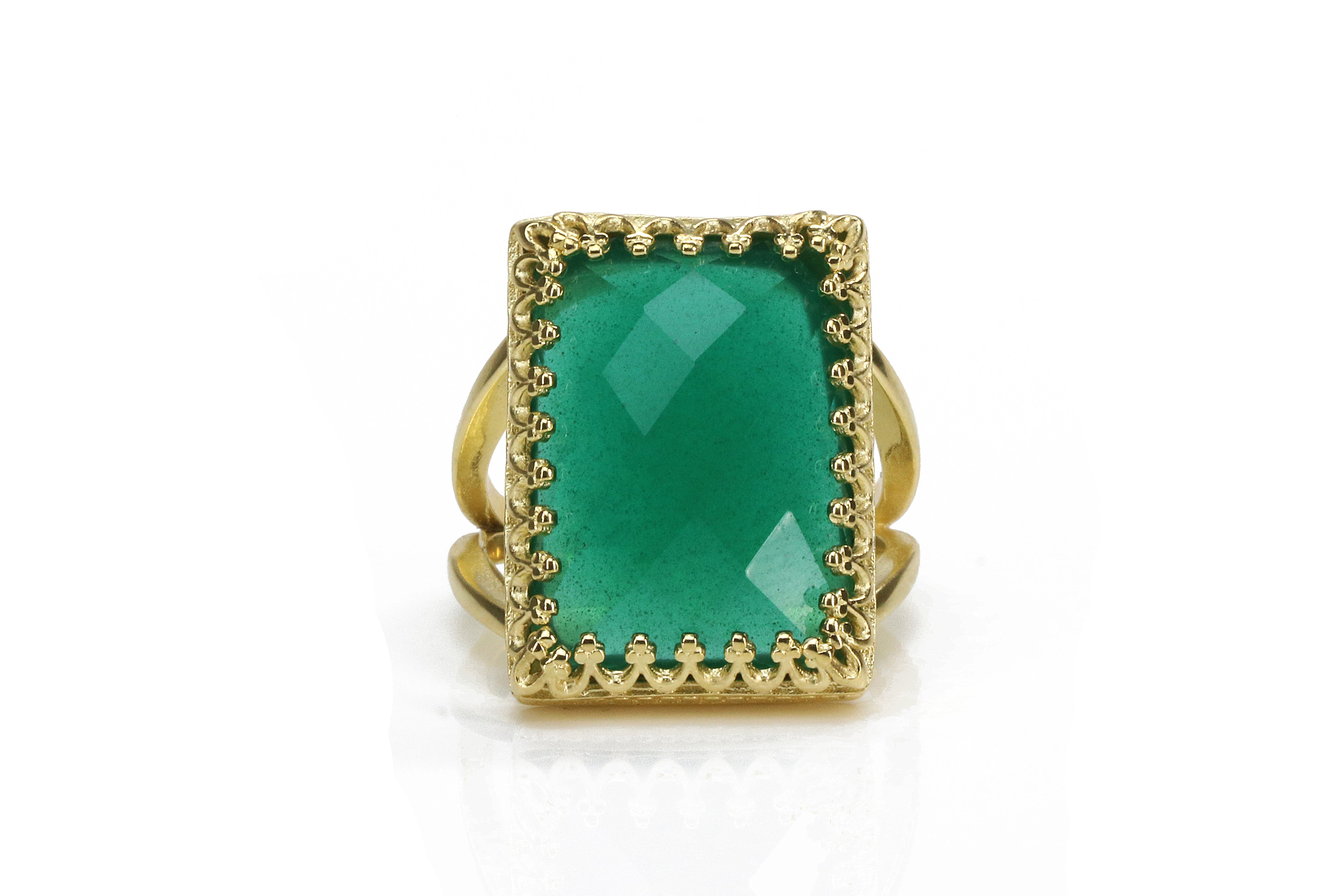 Natural Green Onyx Gemstone Custom Gold Ring Rings Anemone Jewelry