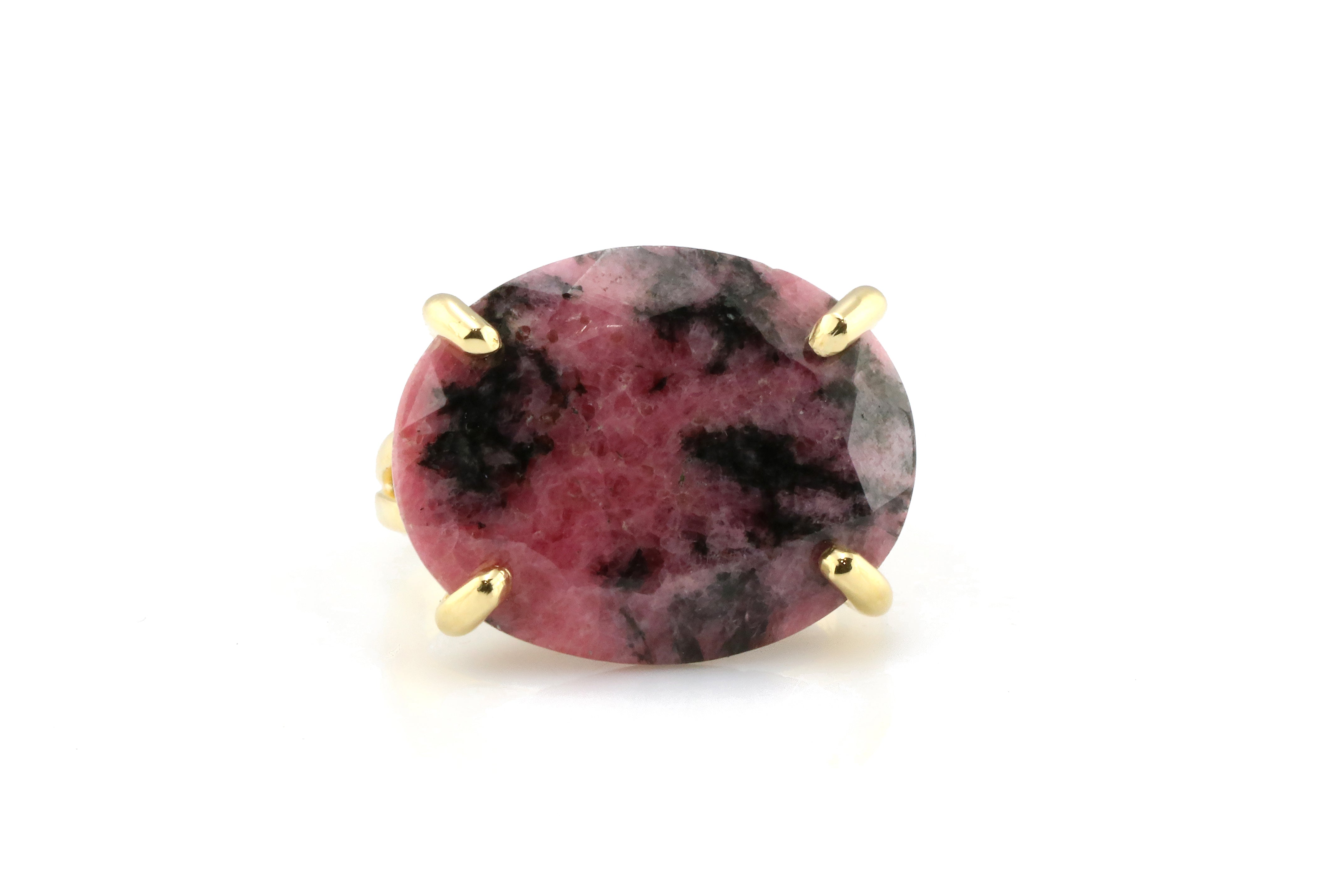 Oval Rhodonite Gemstone Prong Set Gold Filled Ring Rings Anemone Jewelry
