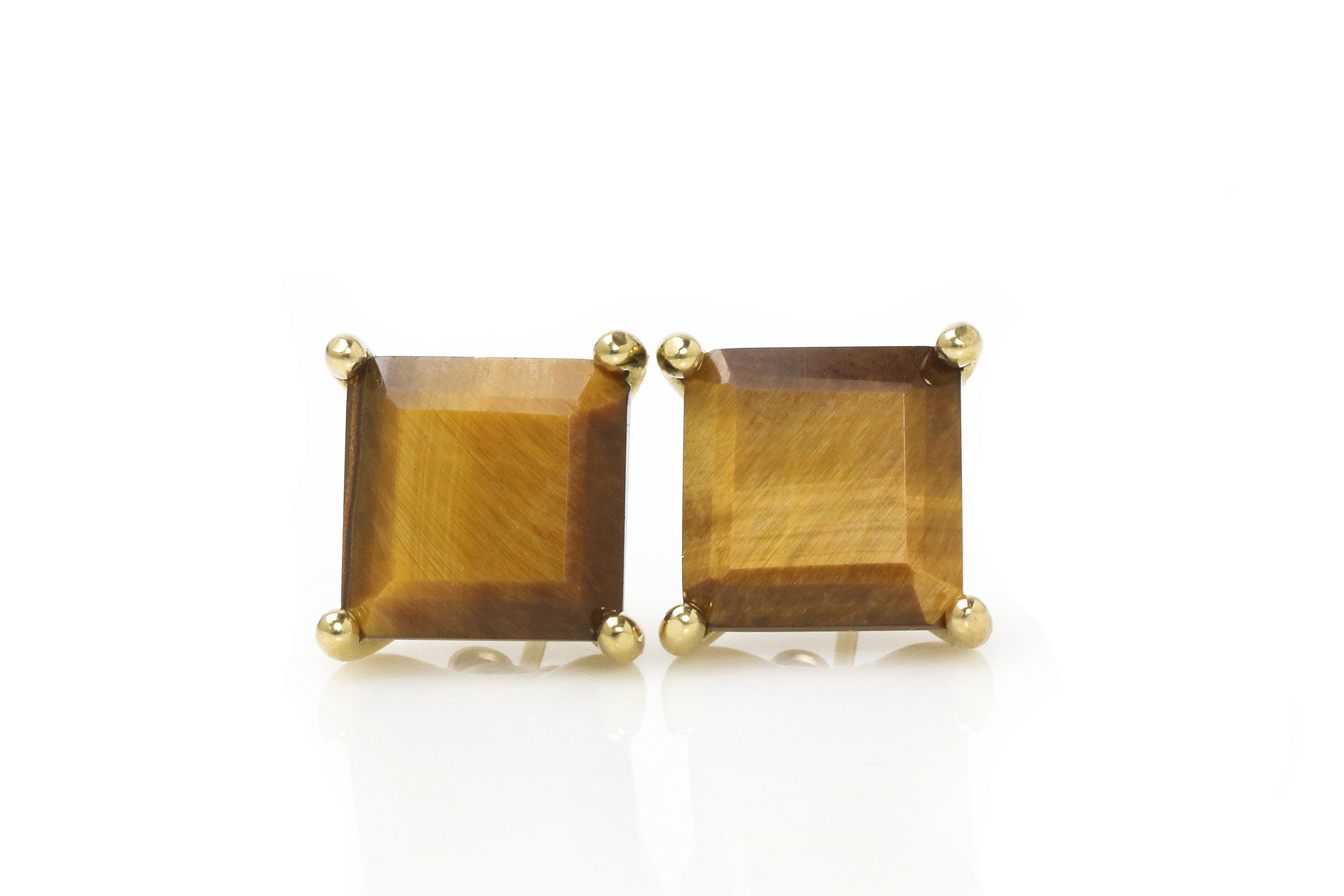 Square Brown Tiger Eye Earrings in Gold Earrings Anemone Unique