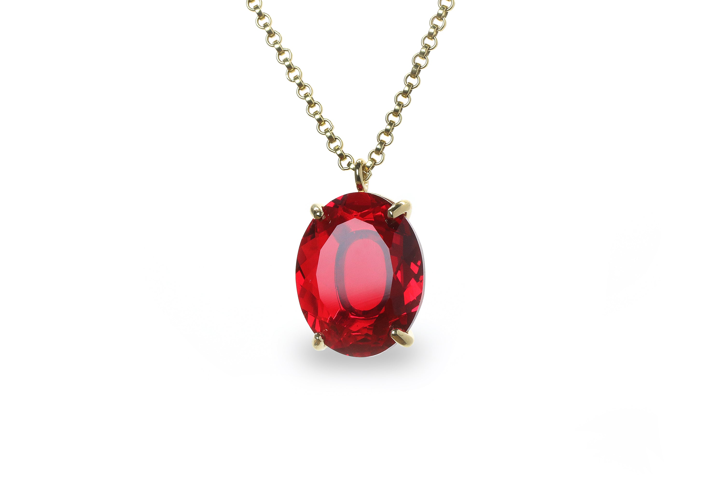 Bright Oval Ruby Pendant Necklace in Gold Filled necklaces Anemone Jewelry