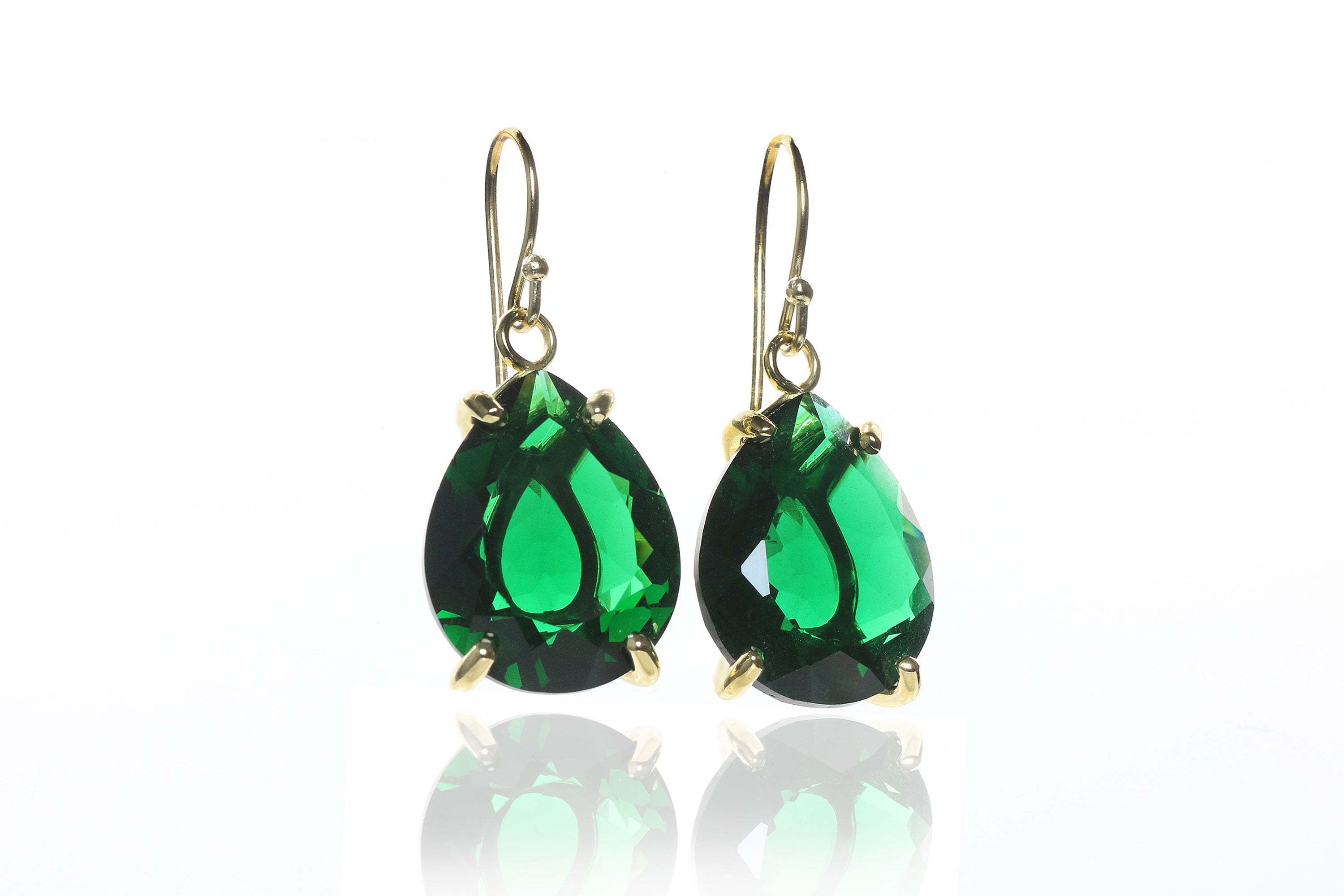 Artisan Pear Shaped Emerald Gold Earrings Earrings Anemone Jewelry