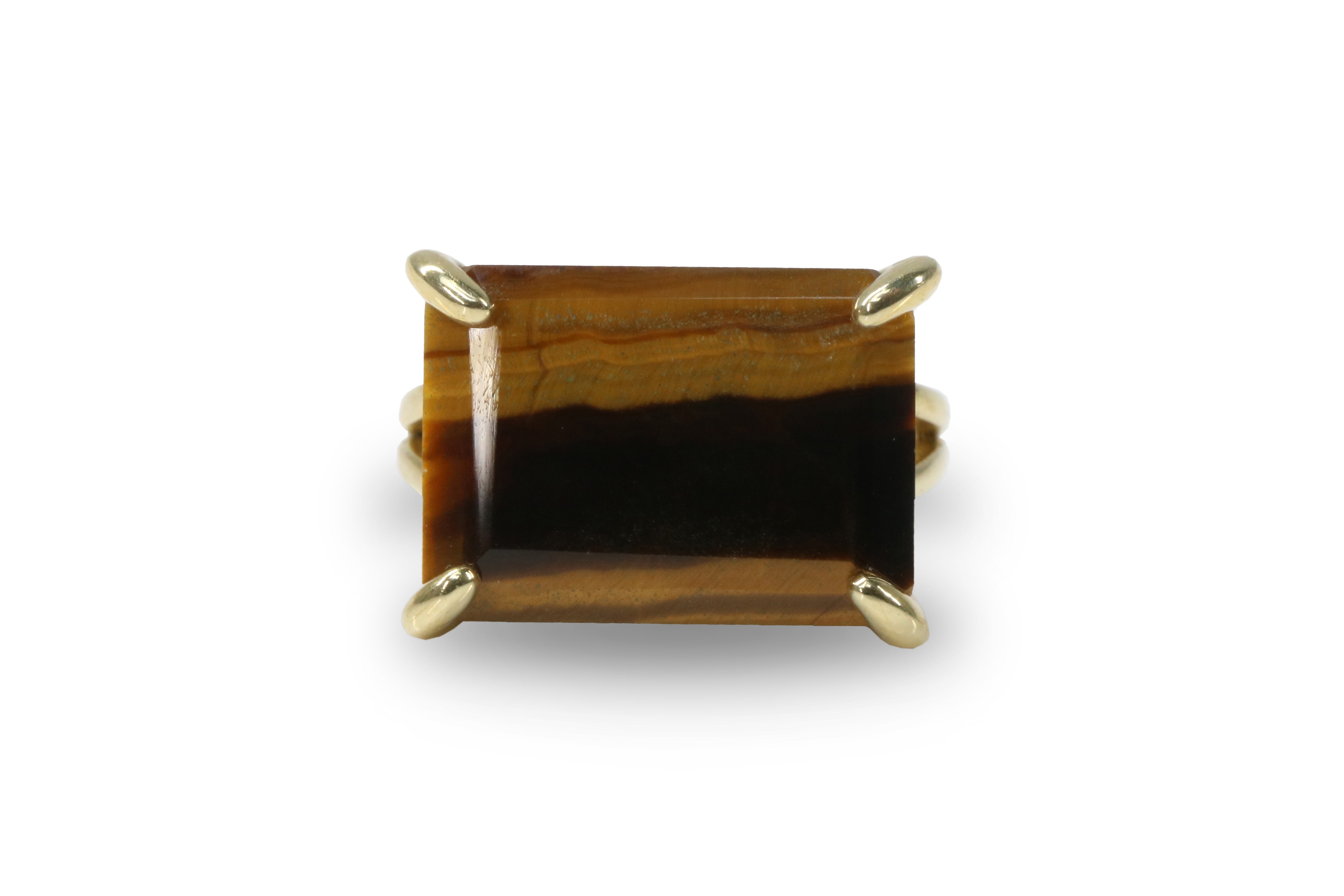 Rectangle Tiger Eye Ring in 14k Gold Rings Anemone Jewelry