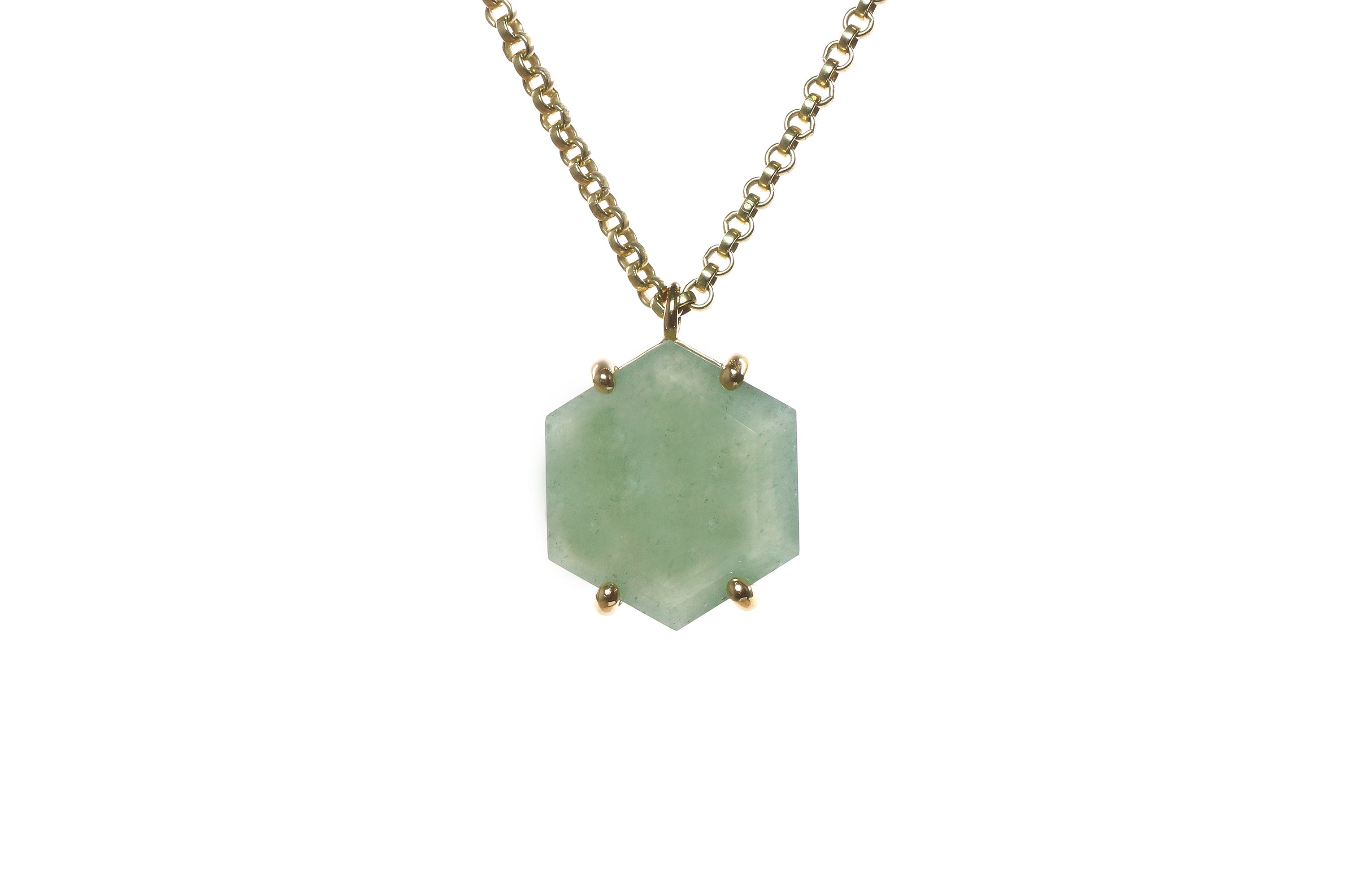 Hexagon Aventurine Pendant Gold Necklace necklaces Anemone Jewelry
