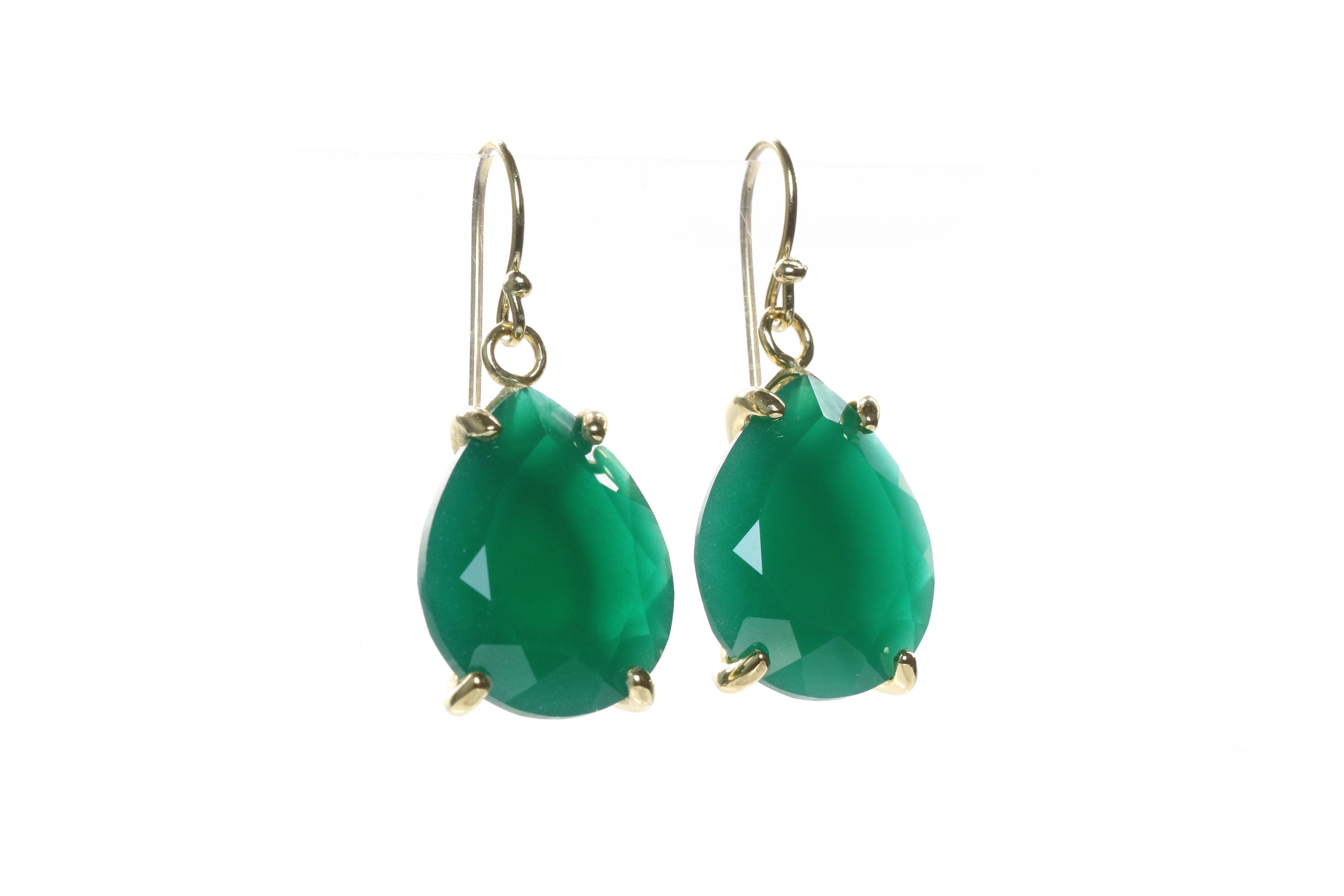 Green Onyx Drop Earrings in Gold Earrings Anemone Jewelry