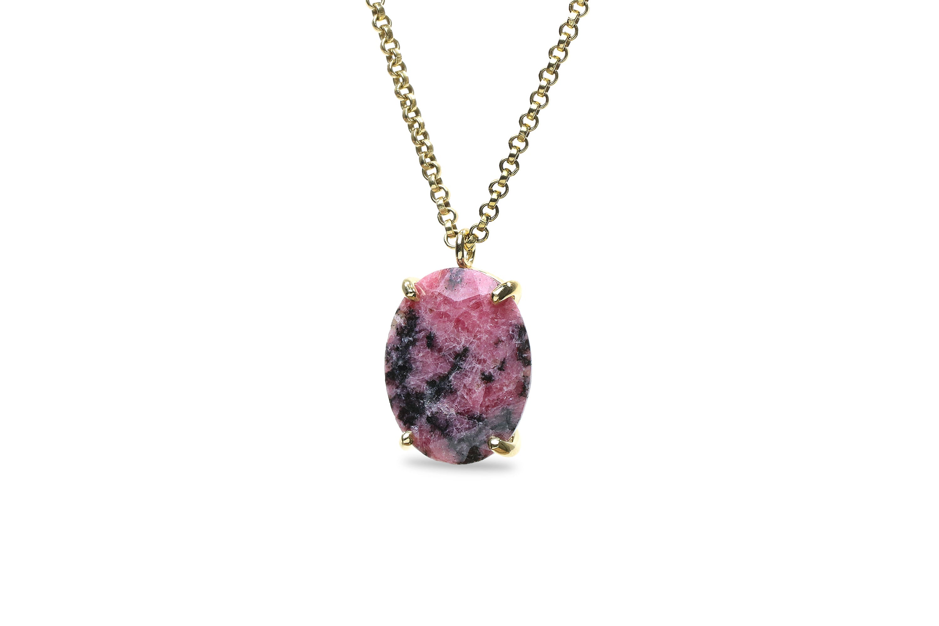 Charming Oval Rhodonite Pendant Gold Necklace necklaces Anemone Jewelry