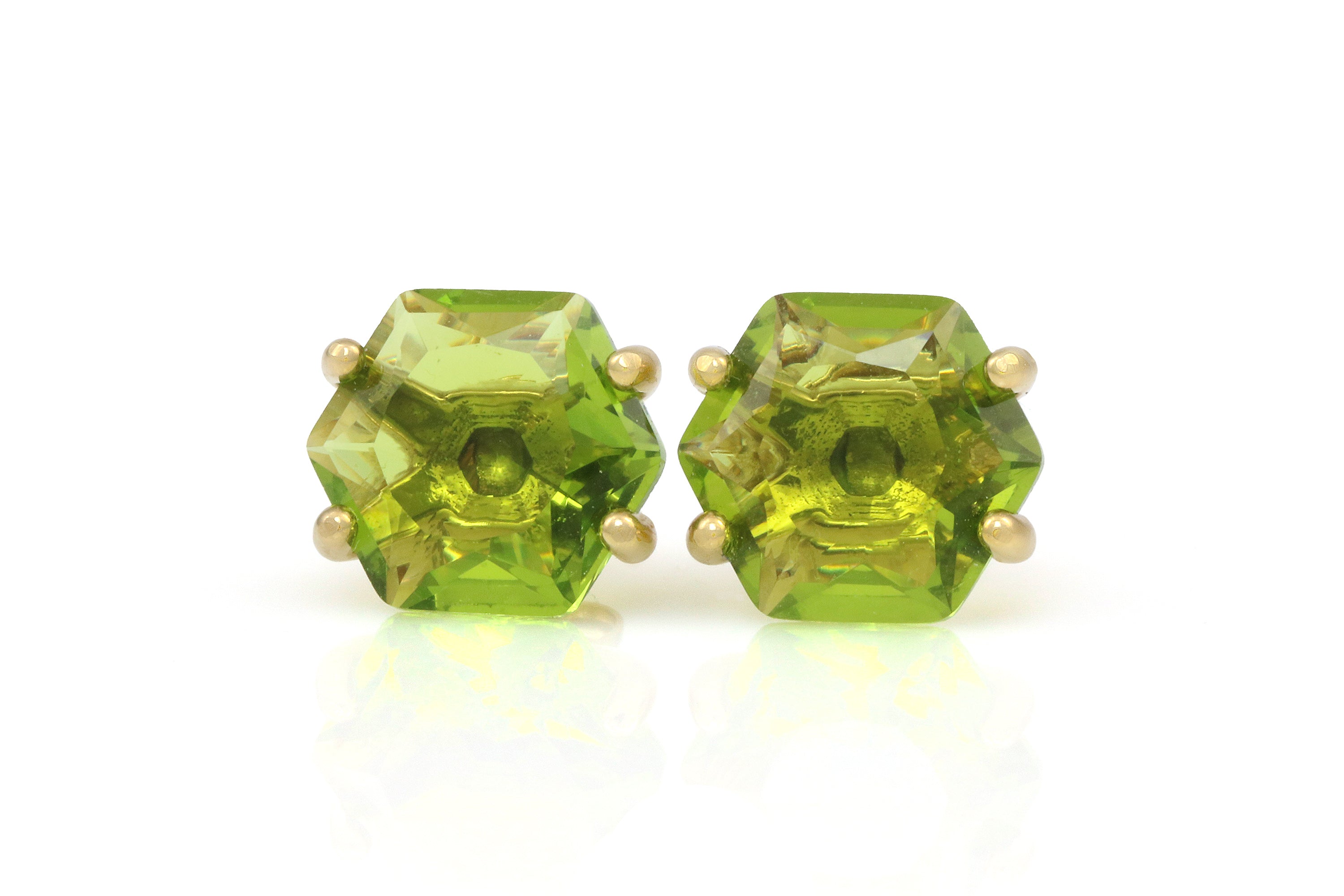 Hexagon Peridot Gold Stud Earrings Earrings Anemone Unique