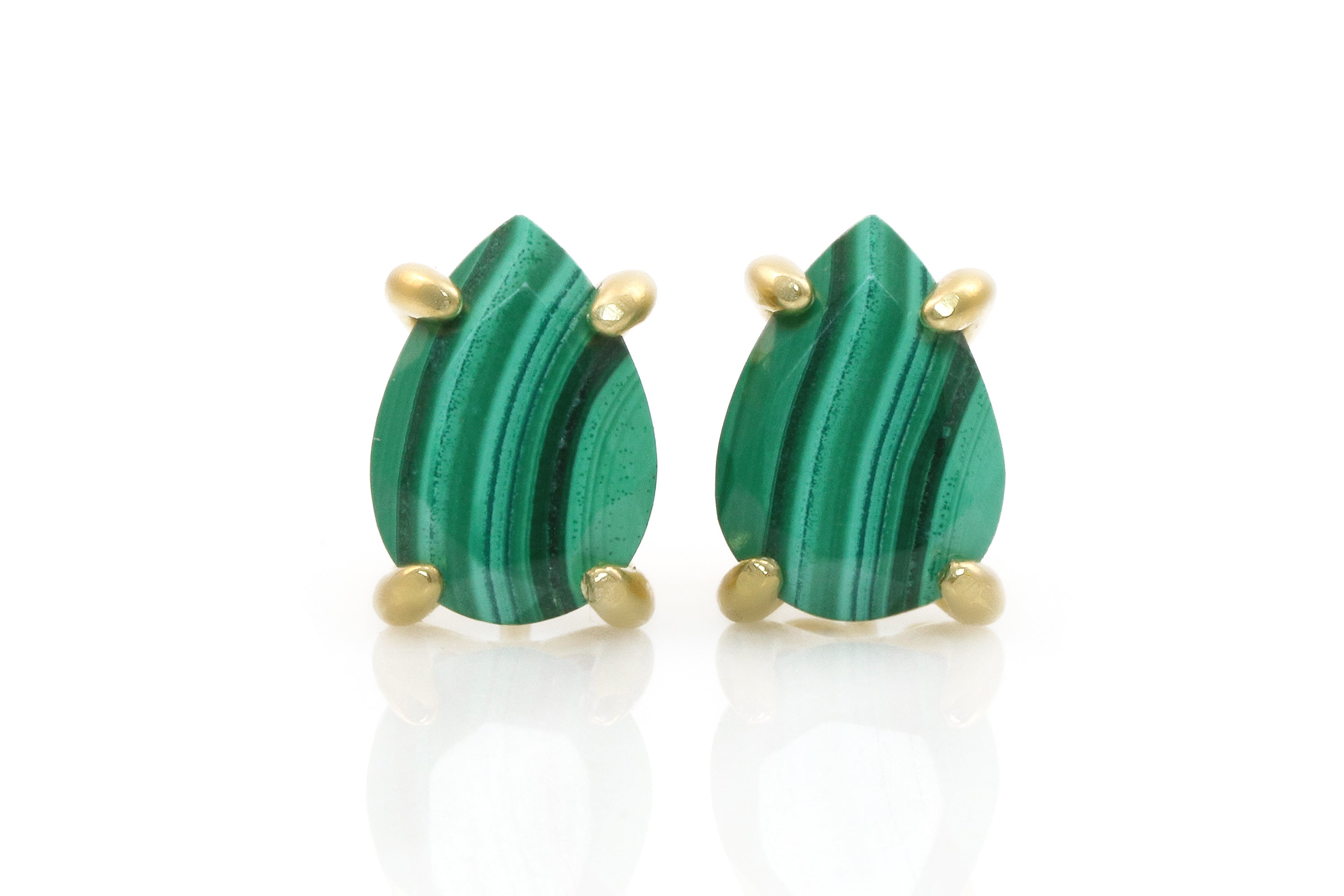 Banded Malachite Gold Stud Earrings Earrings Anemone Unique