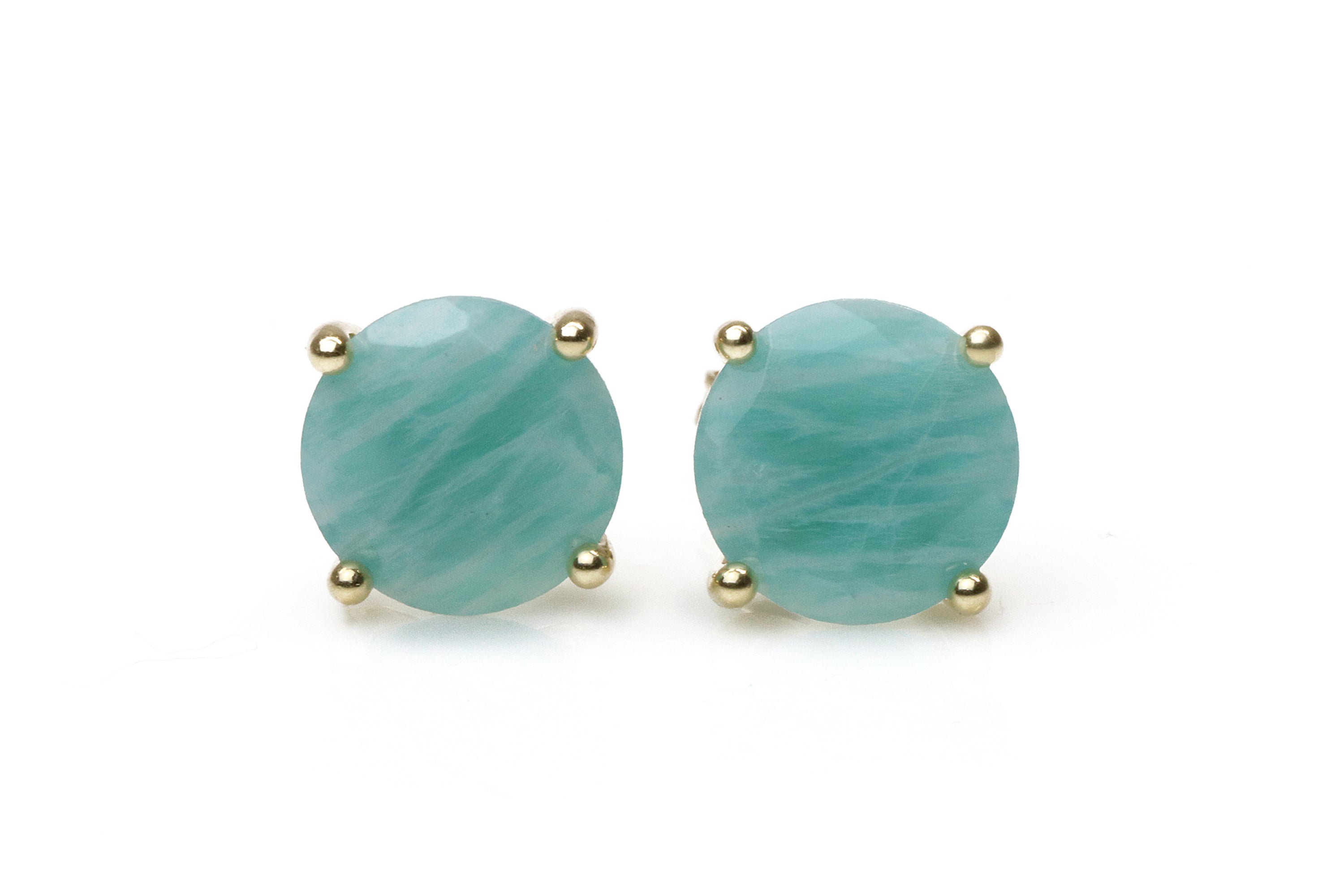 Fascinating Round Amazonite Earrings in Gold Earrings Anemone Unique