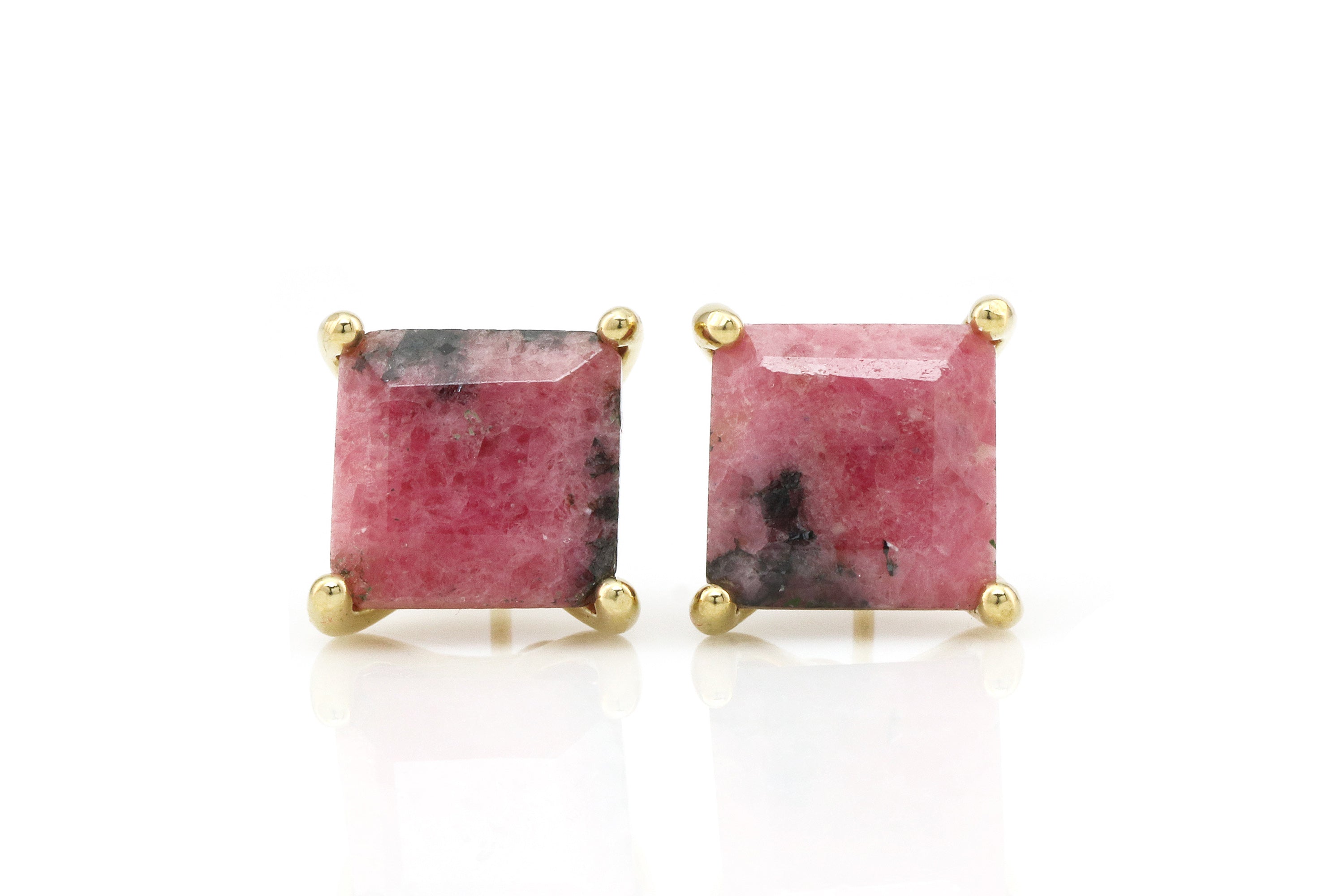 Artisan Square Rhodonite Gold Earrings Earrings Anemone Unique