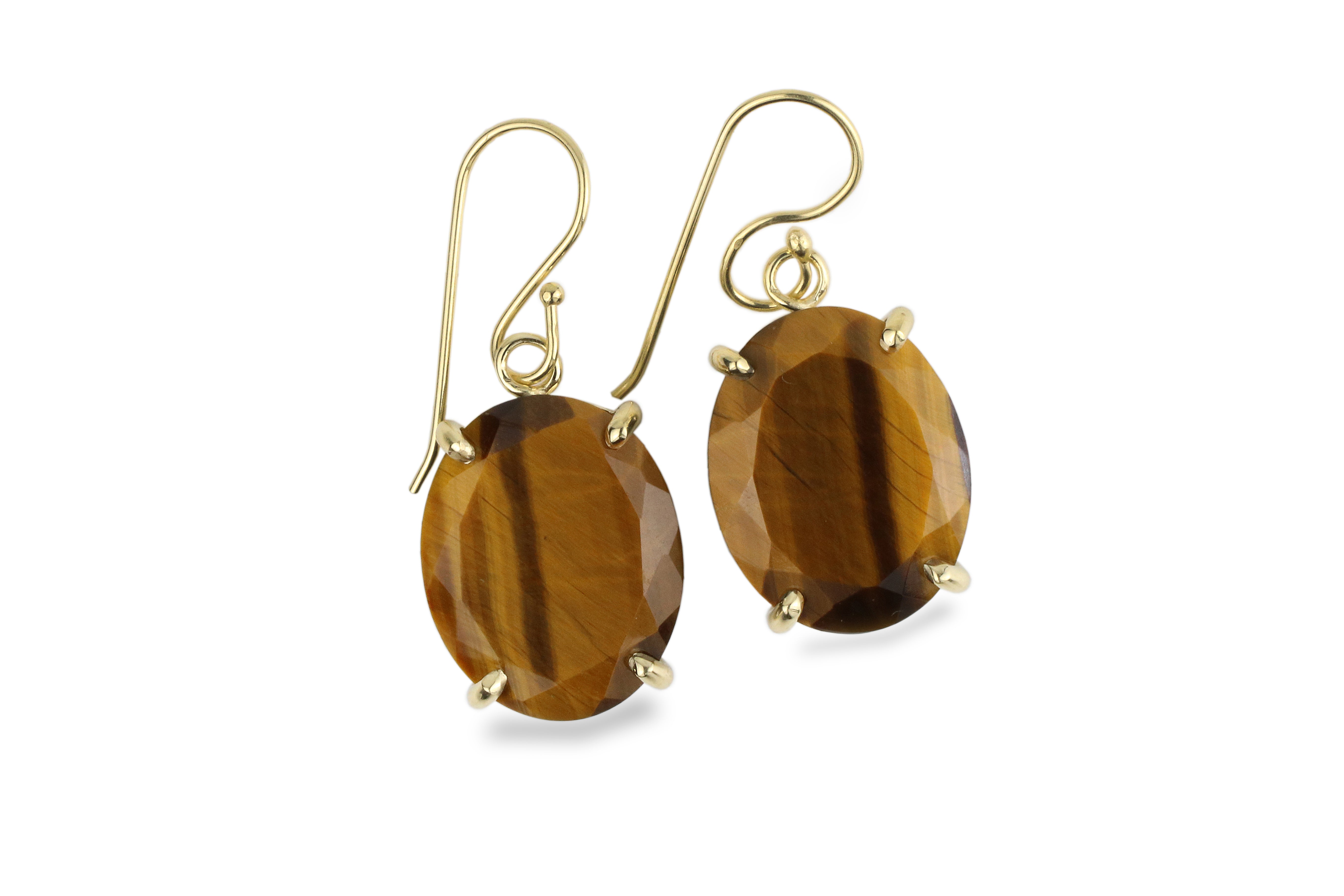 Vintage Style Tiger Eye Earrings in 14k Gold Earrings Anemone Jewelry