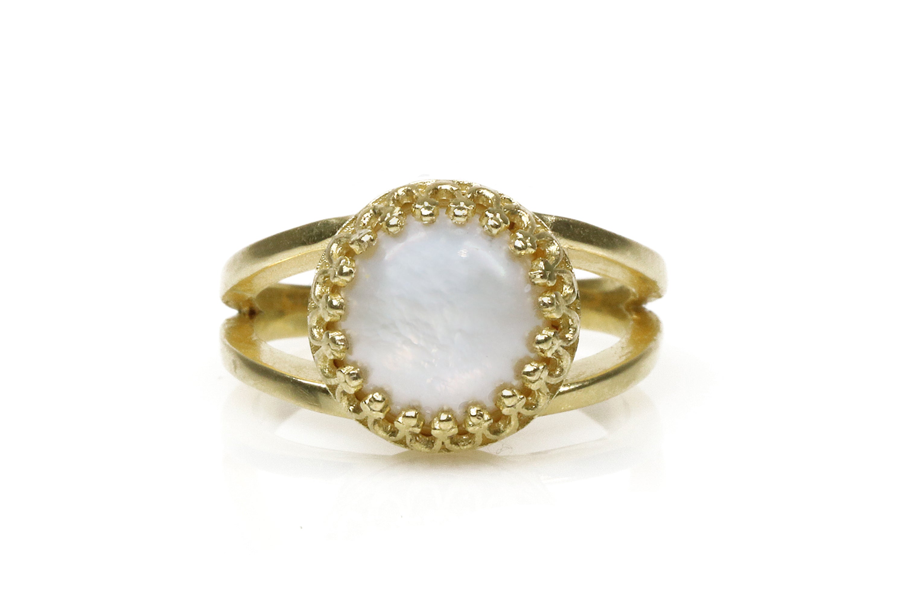 Mother of Pearl Ring in 14k Gold Filled Double Band Rings Anemone Jewelry