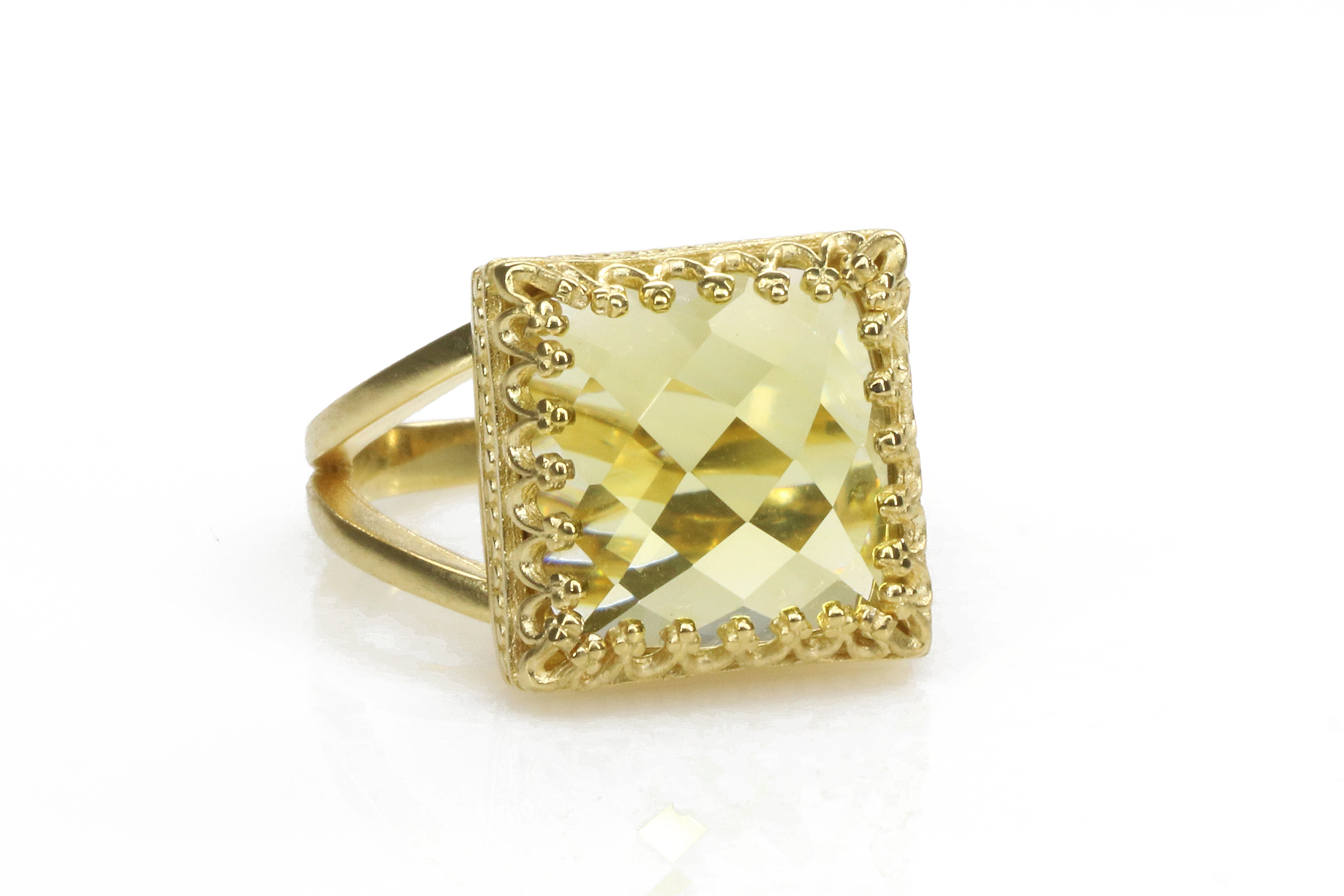 Lemon Quartz 925 Sterling Silver in Prong Setting Rings Anemone Jewelry