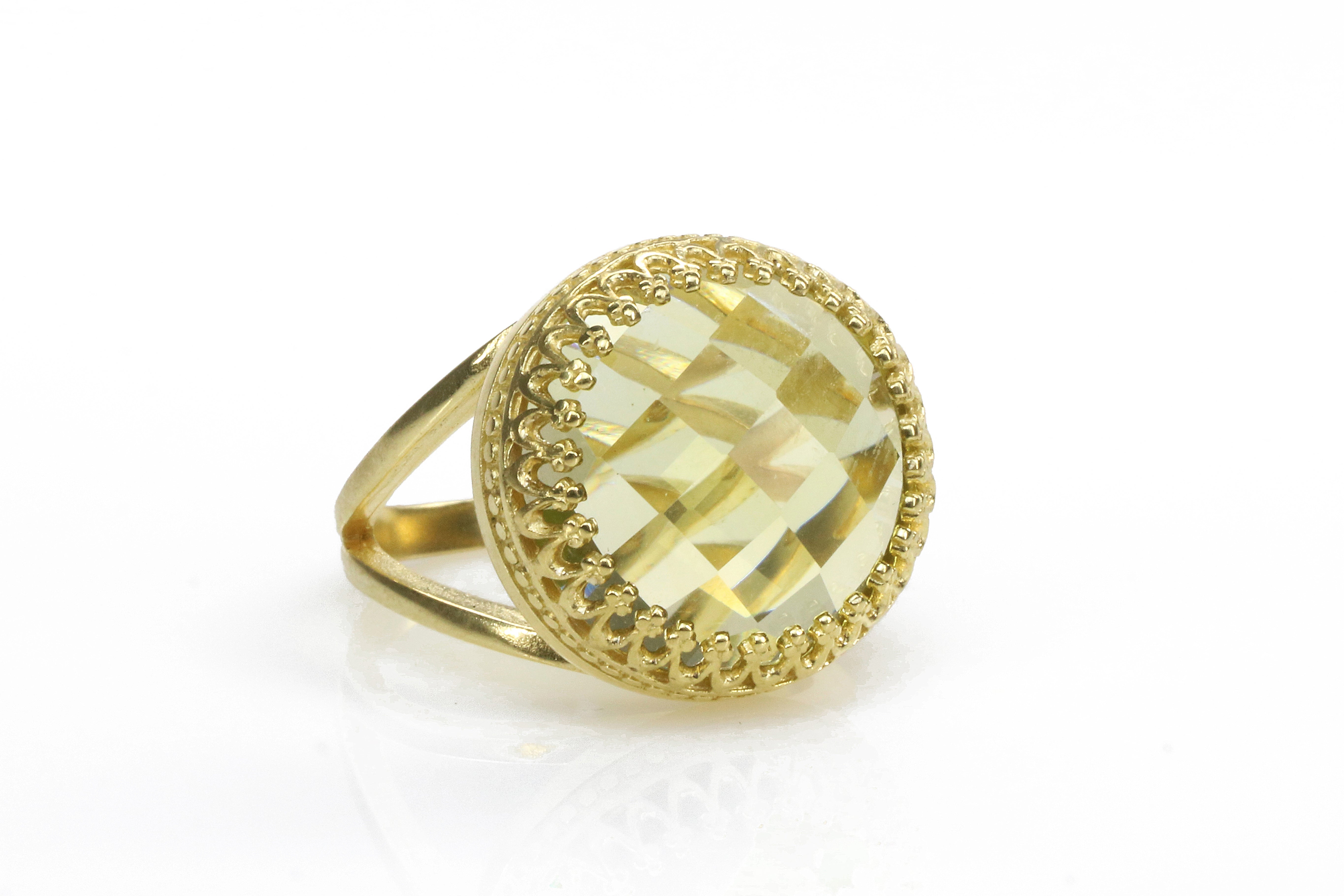Faceted Lemon Quartz Victorian 14k Gold Filled Ring Rings Anemone Jewelry