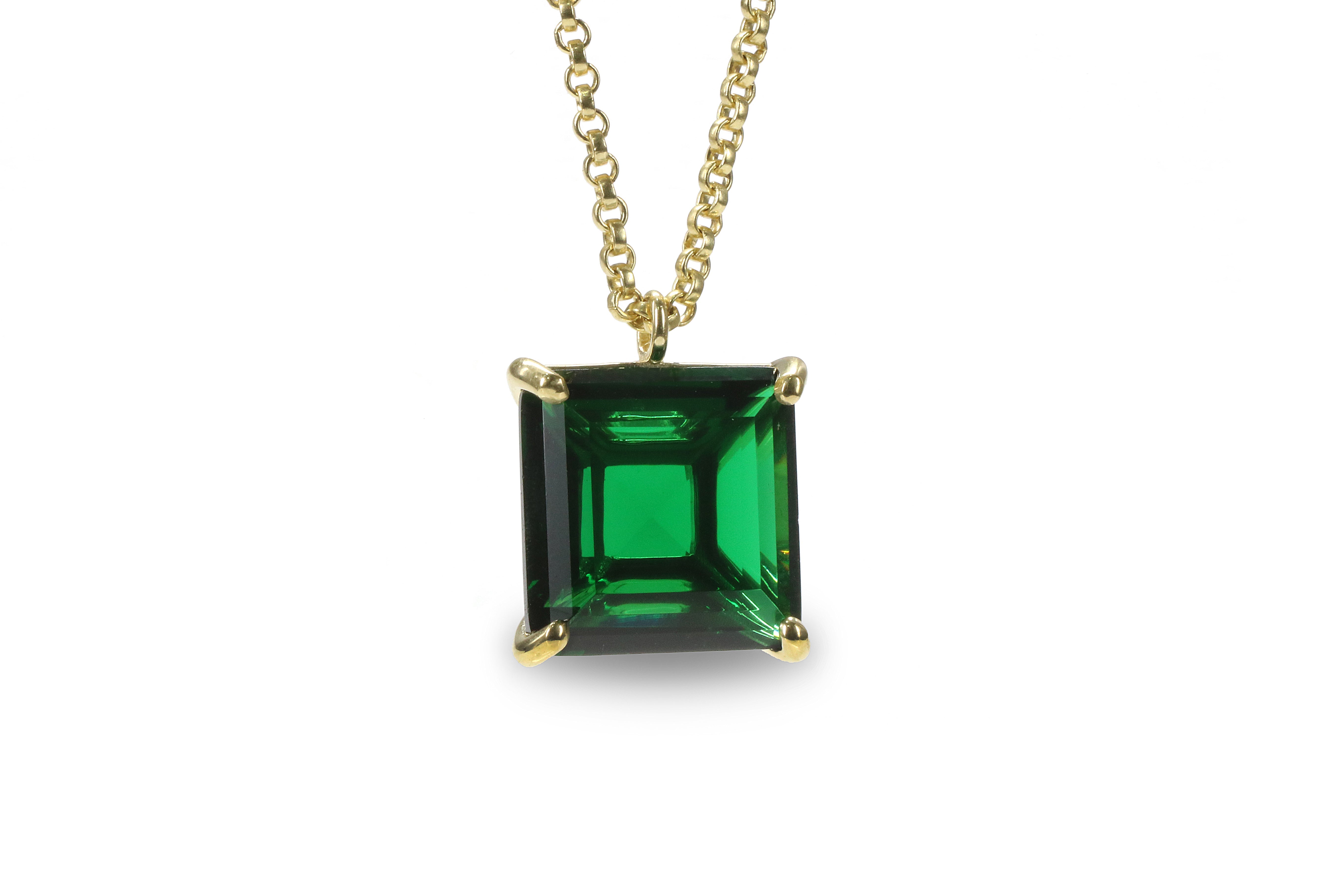 Lustrous 14k Yellow Gold Square Emerald Necklace necklaces Anemone Jewelry