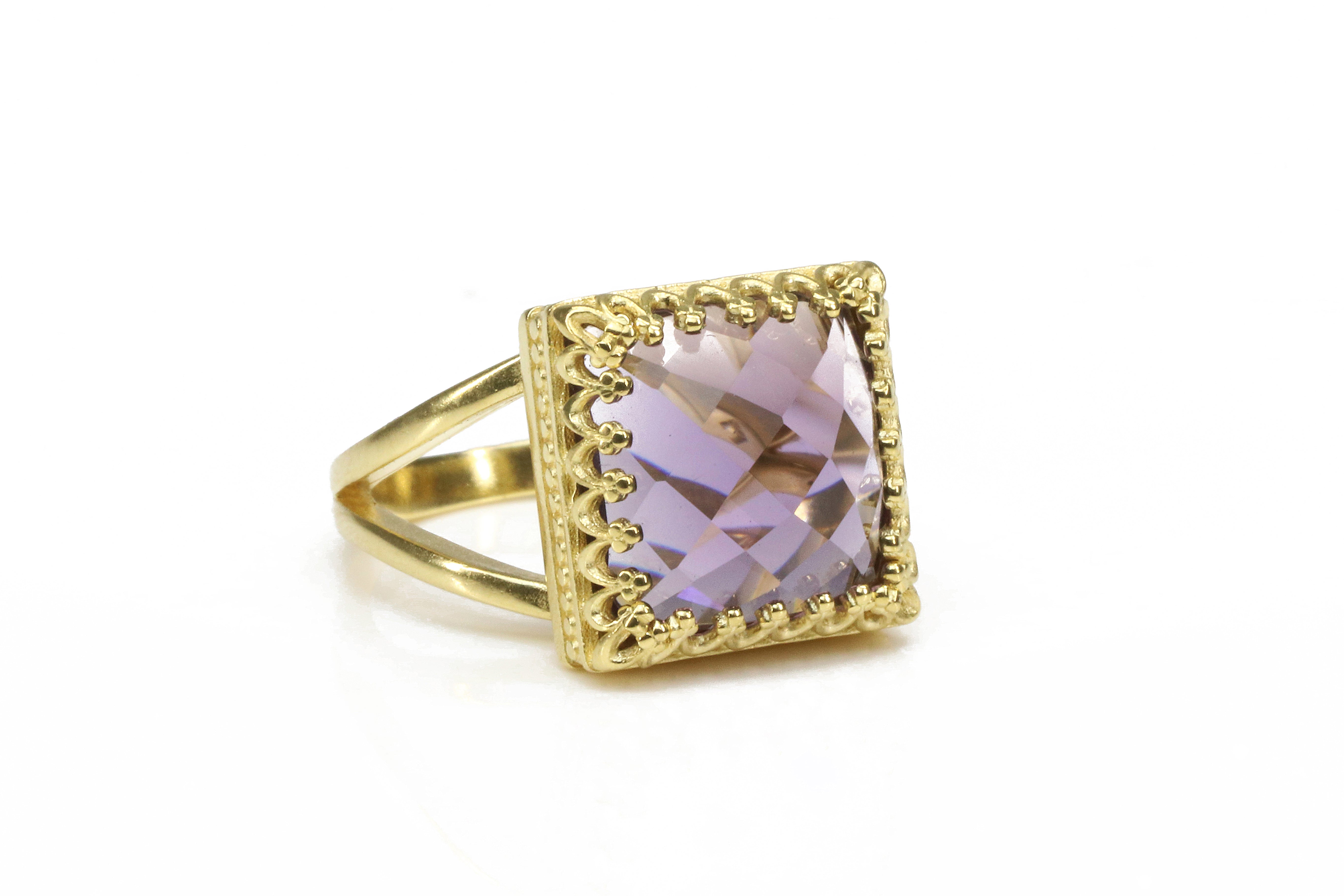 Amethyst Ring in 14k Gold-filled Double Band Rings Anemone Jewelry