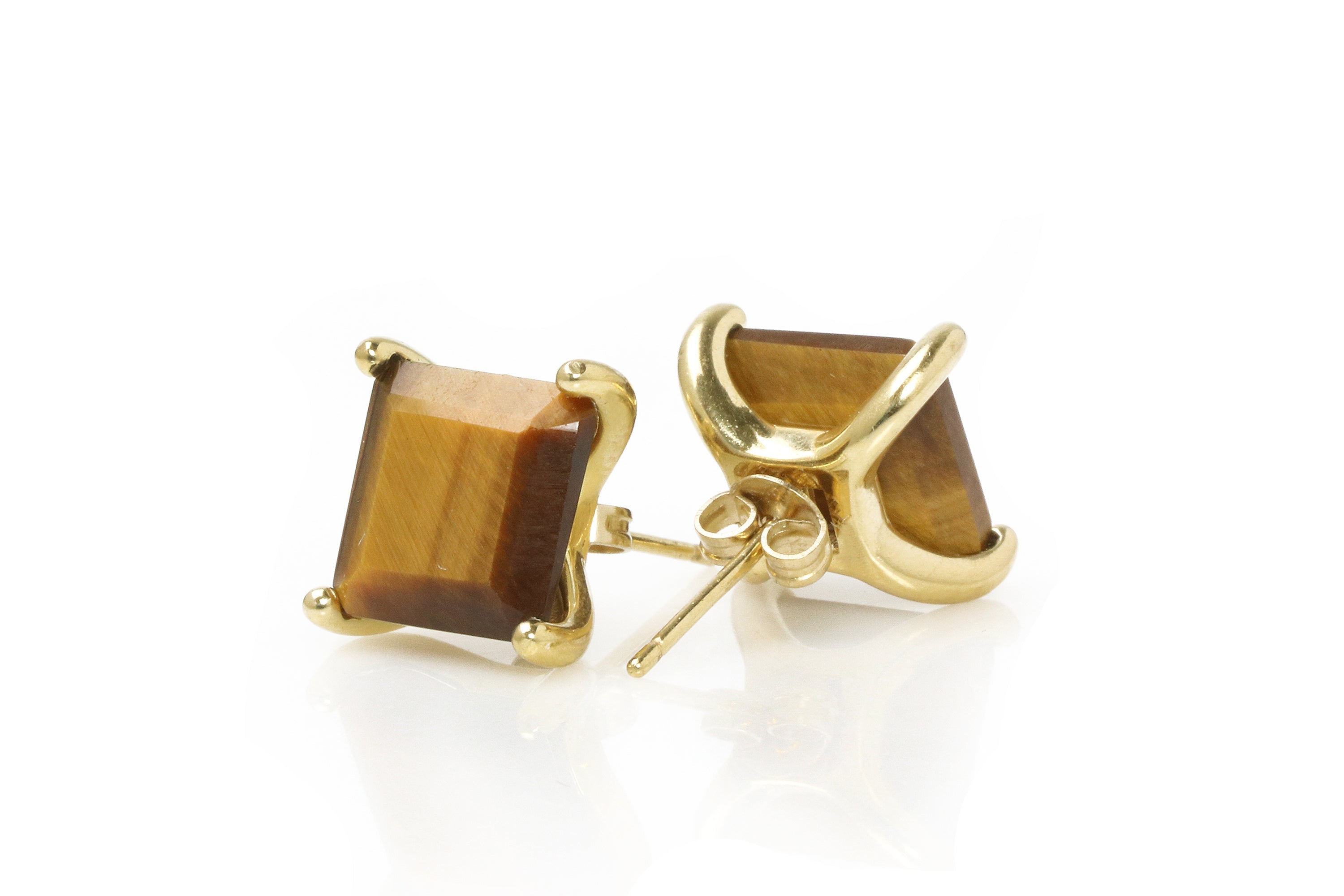 Square Brown Tiger Eye Earrings in Gold Earrings Anemone Unique
