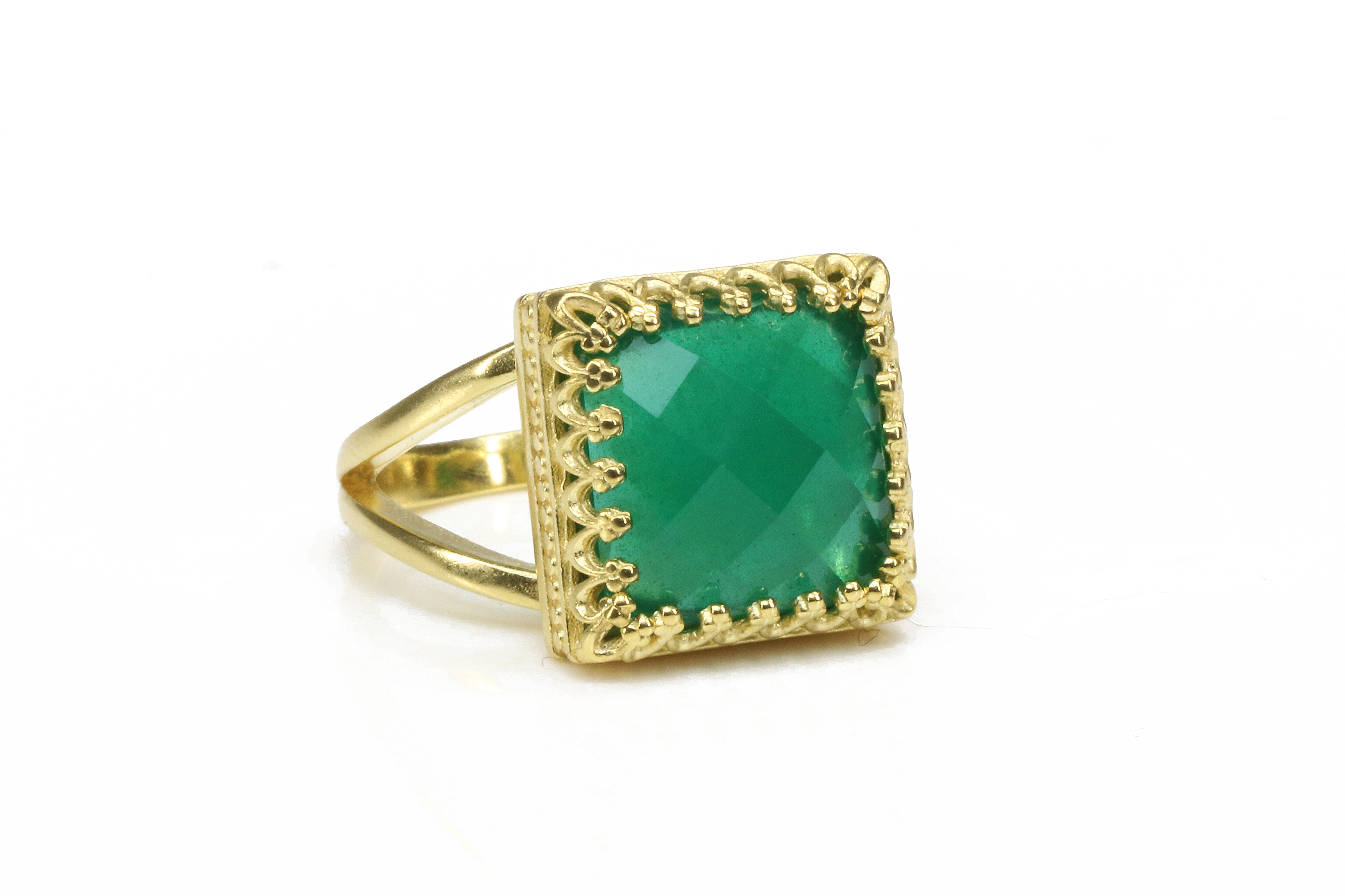 12x12mm Green Onyx in 14k Gold-Filled Ring Band Rings Anemone Jewelry