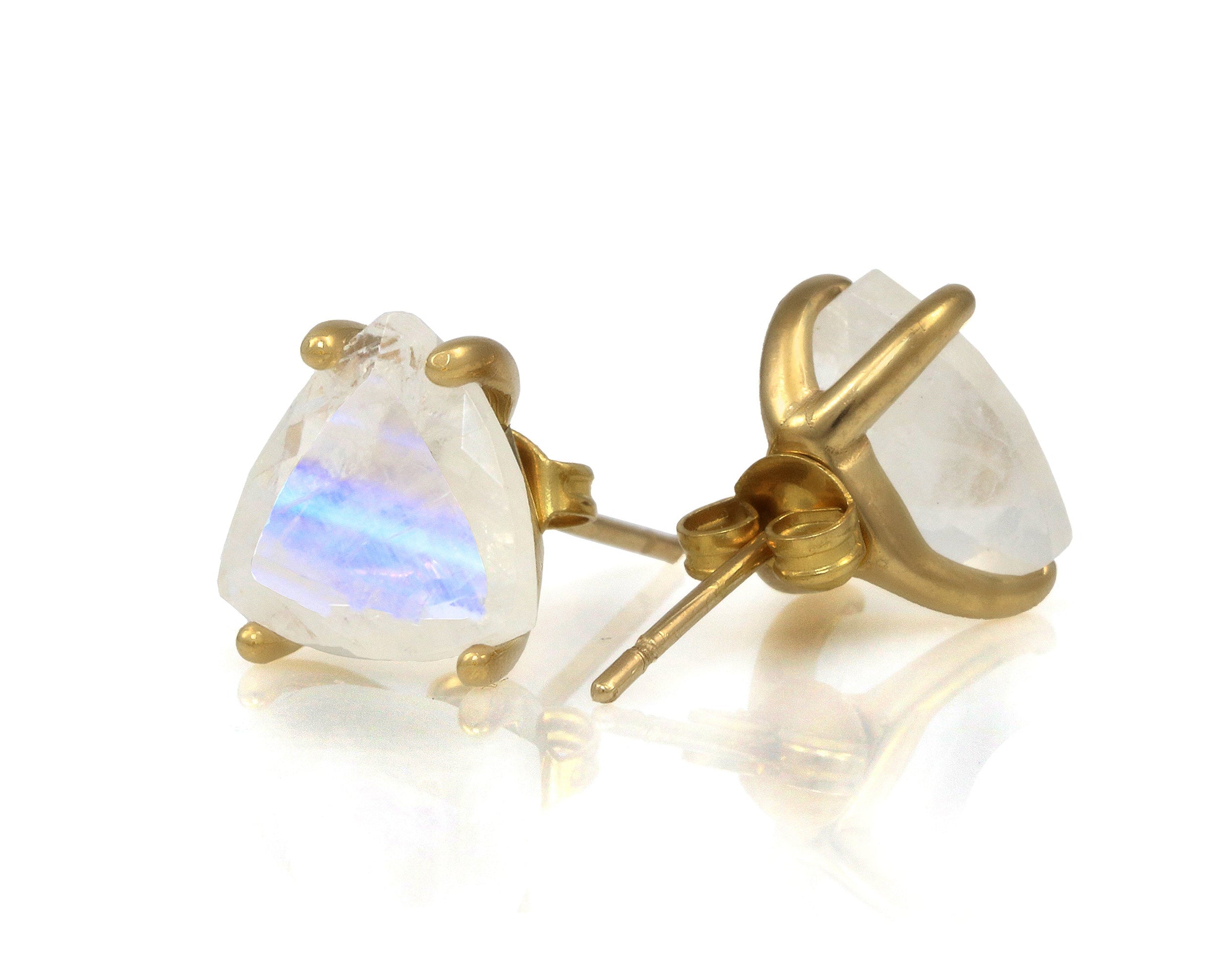 Natural Moonstone Earrings in 14k Gold Stud Earrings Anemone Unique