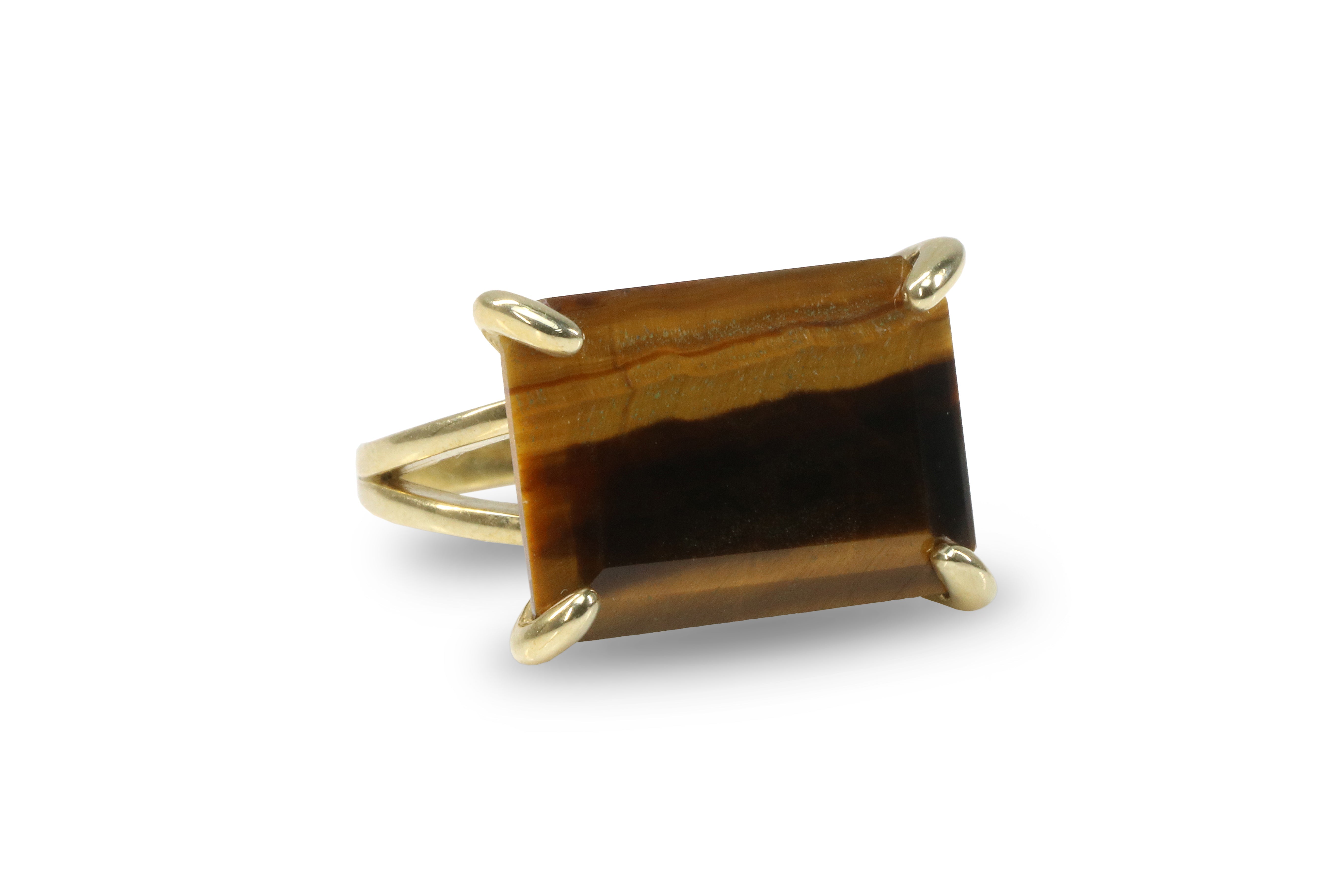 Rectangle Tiger Eye Ring in 14k Gold Rings Anemone Jewelry