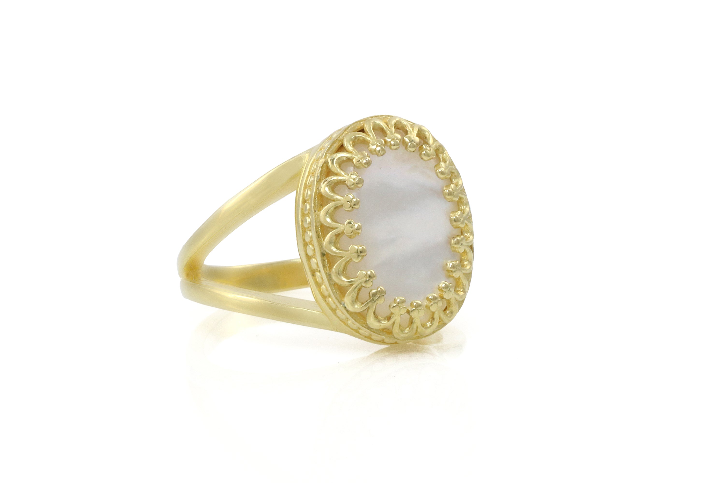 Oval Mother of Pearl Ring in 14k Gold Rings Anemone Jewelry