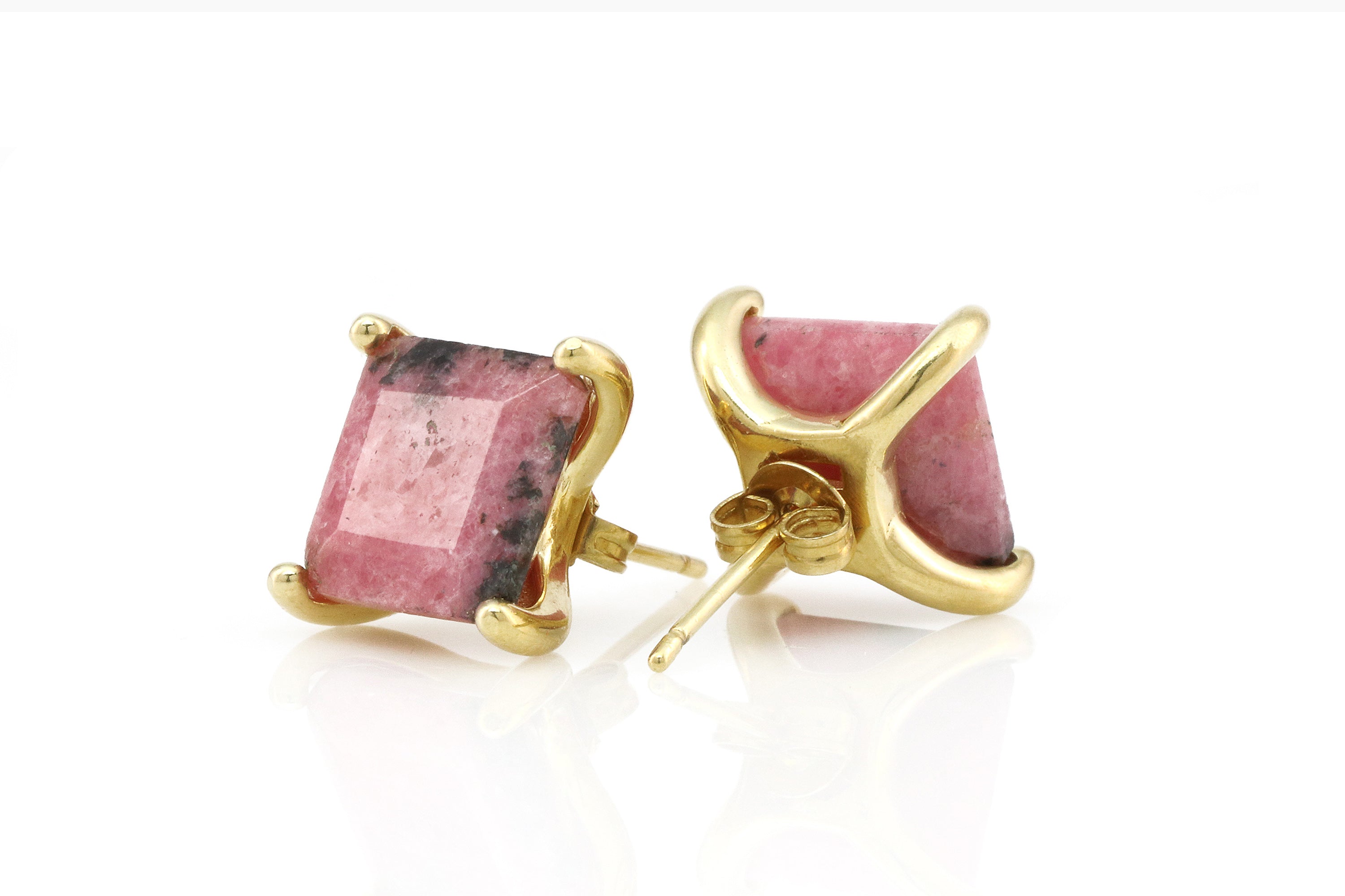 Artisan Square Rhodonite Gold Earrings Earrings Anemone Unique