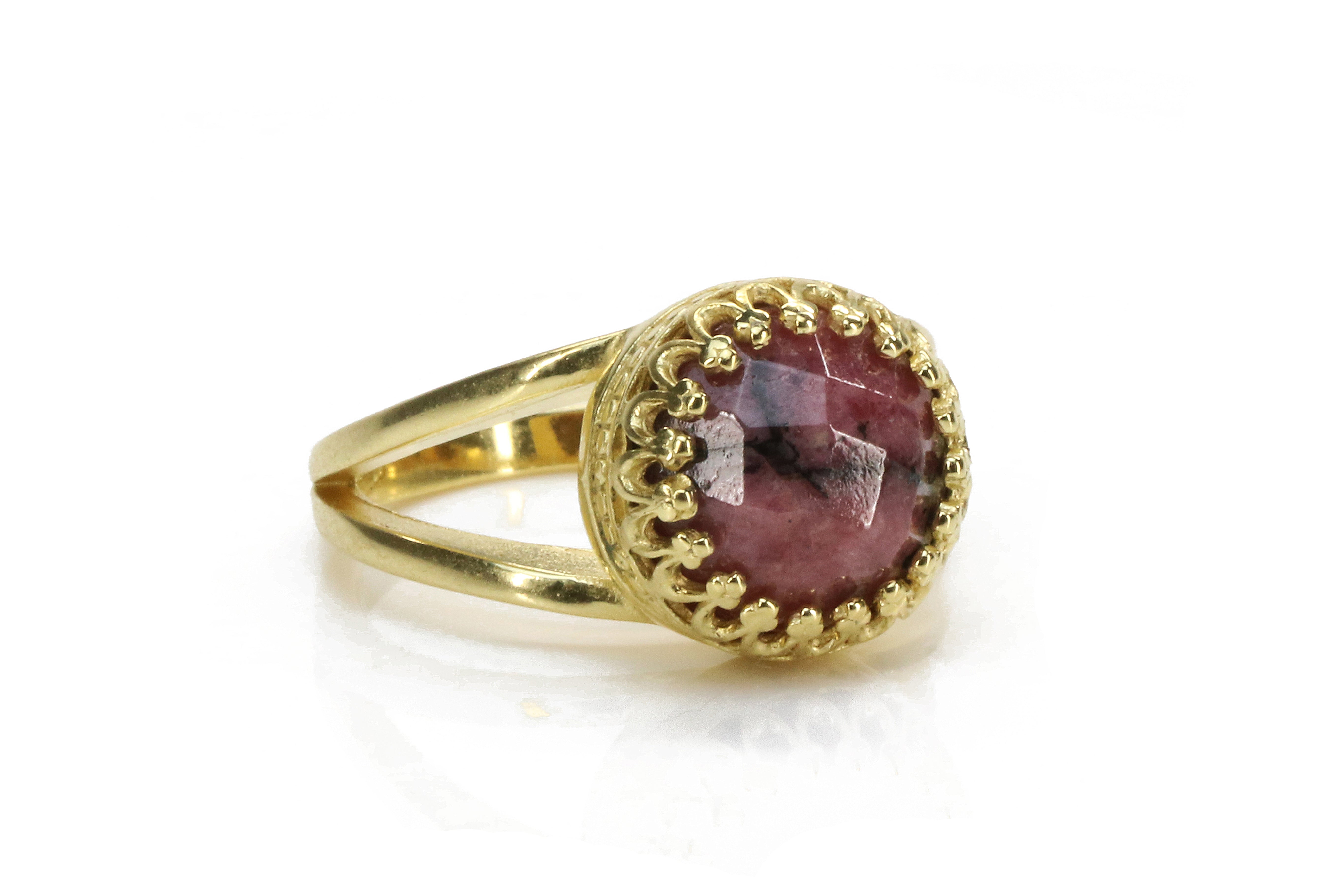 Stylish Rhodonite Ring with 14K Rose Gold-filled Band Rings Anemone Jewelry