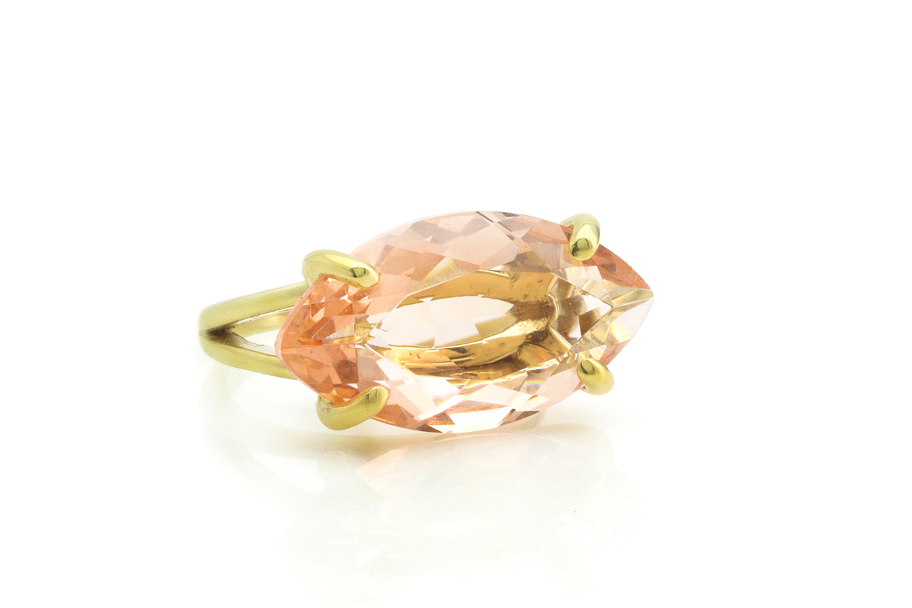 Lustrous Marquise Solitaire Morganite Gold Ring Rings Anemone Jewelry