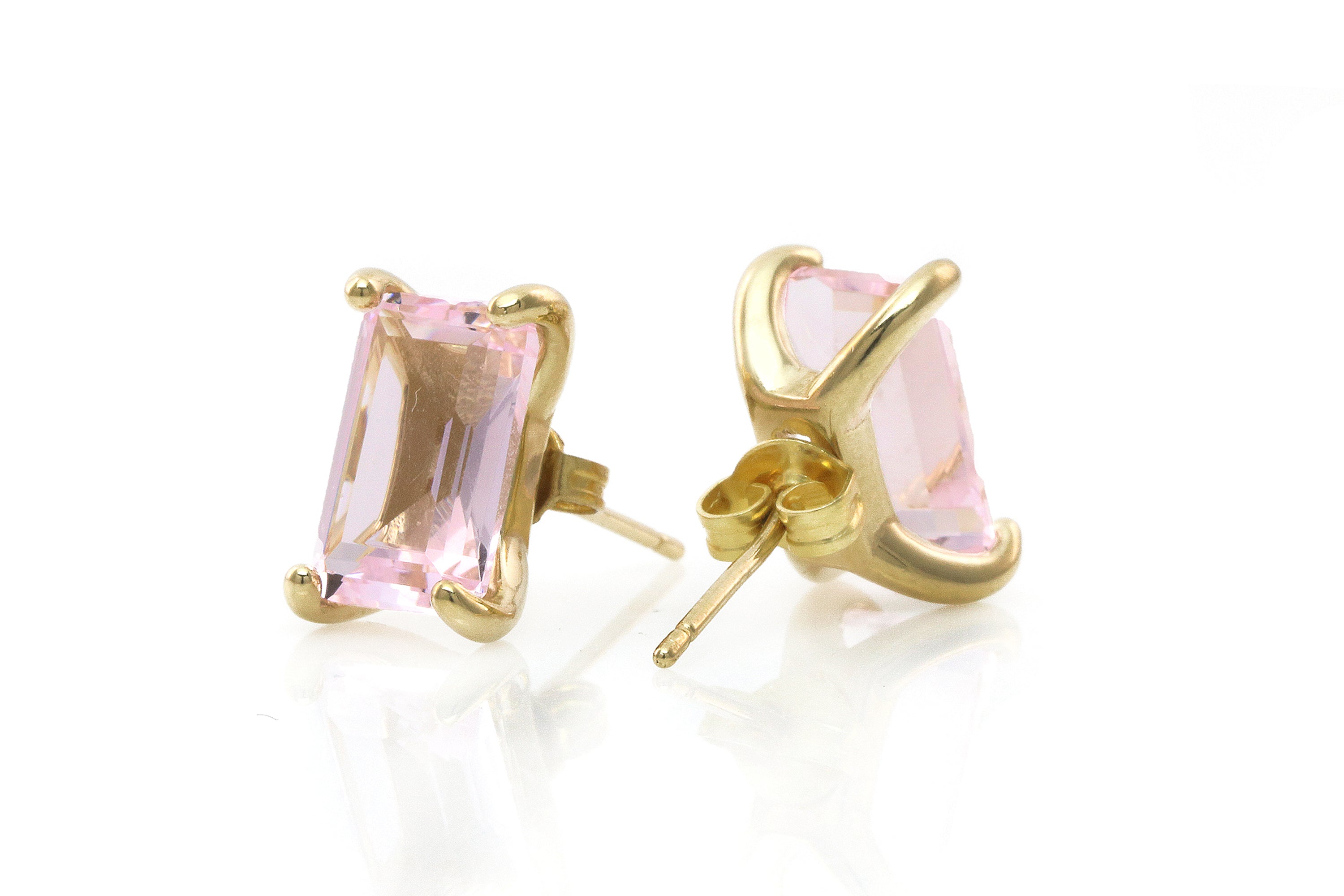 Glam Rectangle Rose Quartz Gold Earrings Earrings Anemone Unique