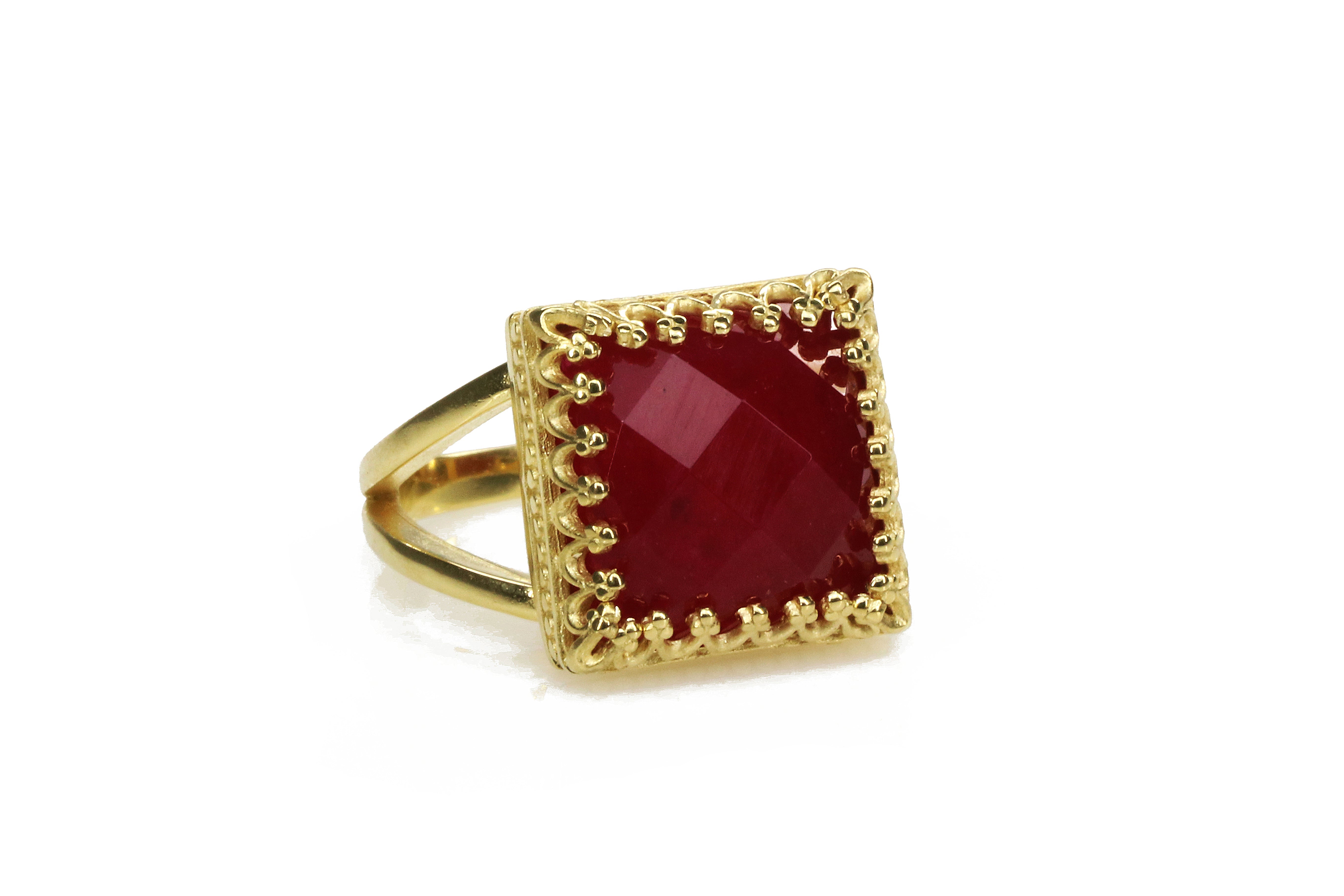 925 Sterling Silver Red Jade Ring Rings Anemone Jewelry