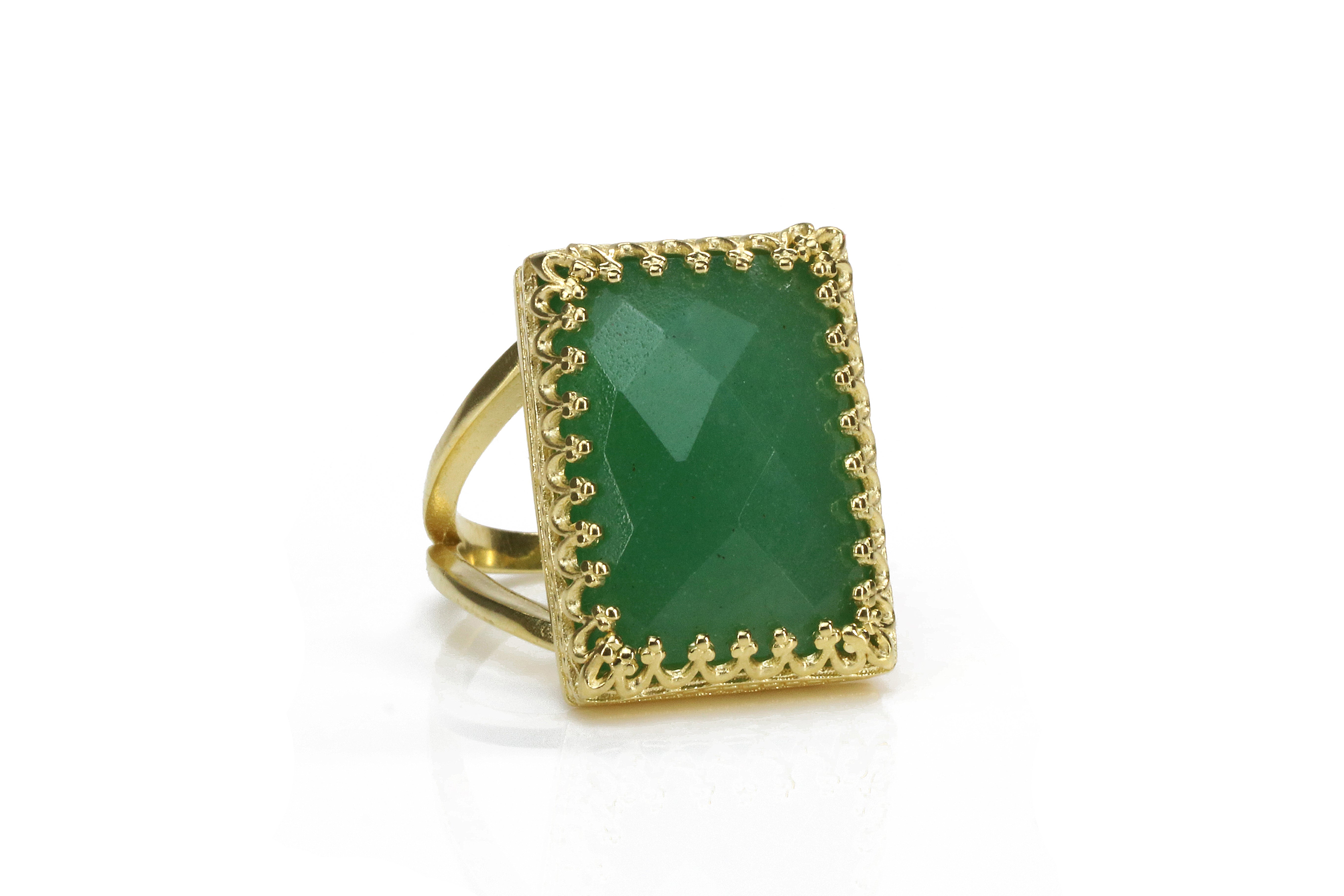 Dazzling Green Aventurine Ring in 925 Sterling Silver Rings Anemone Jewelry