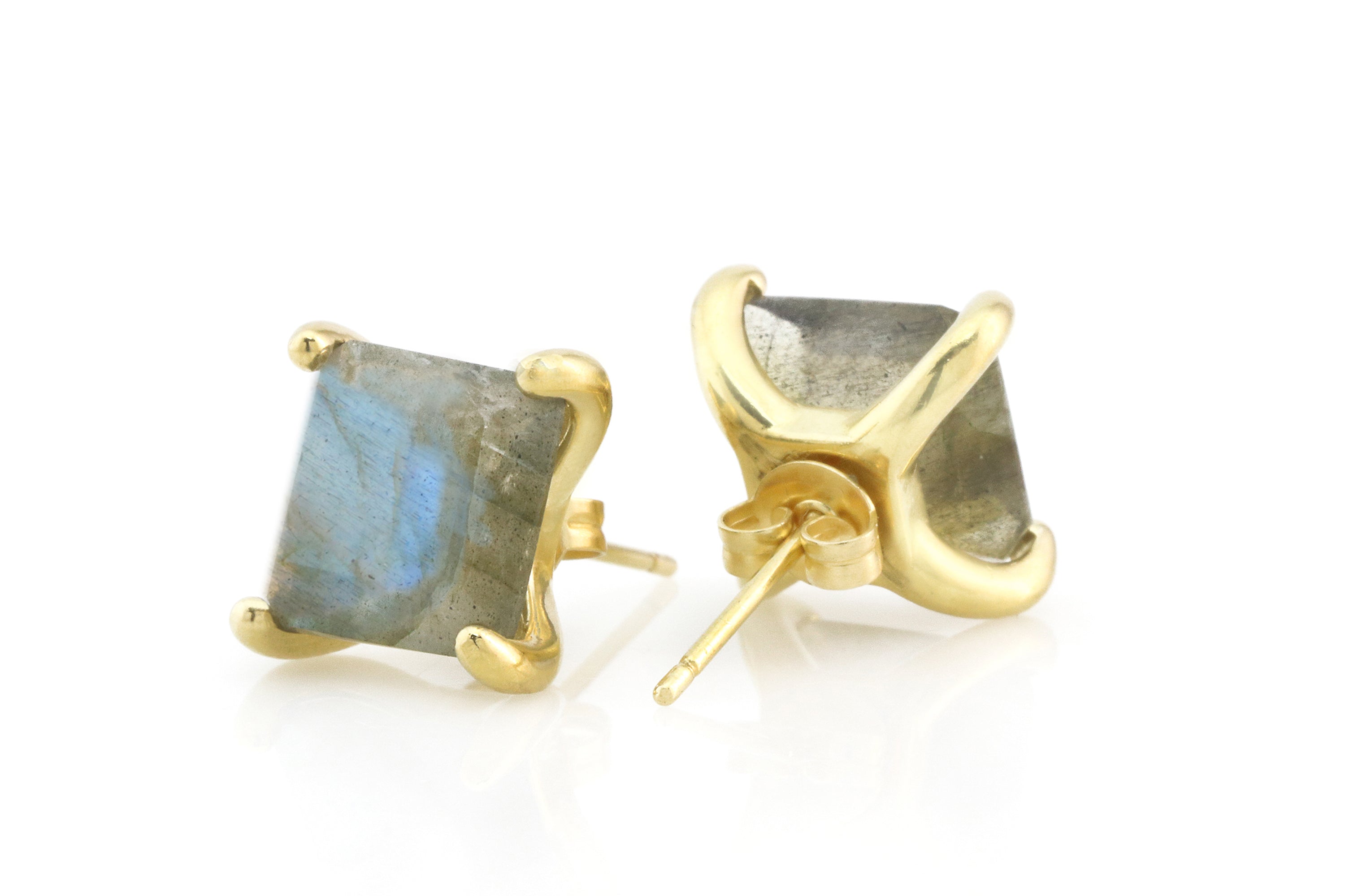 Flashy Gold Square Labradorite Earrings Earrings Anemone Unique