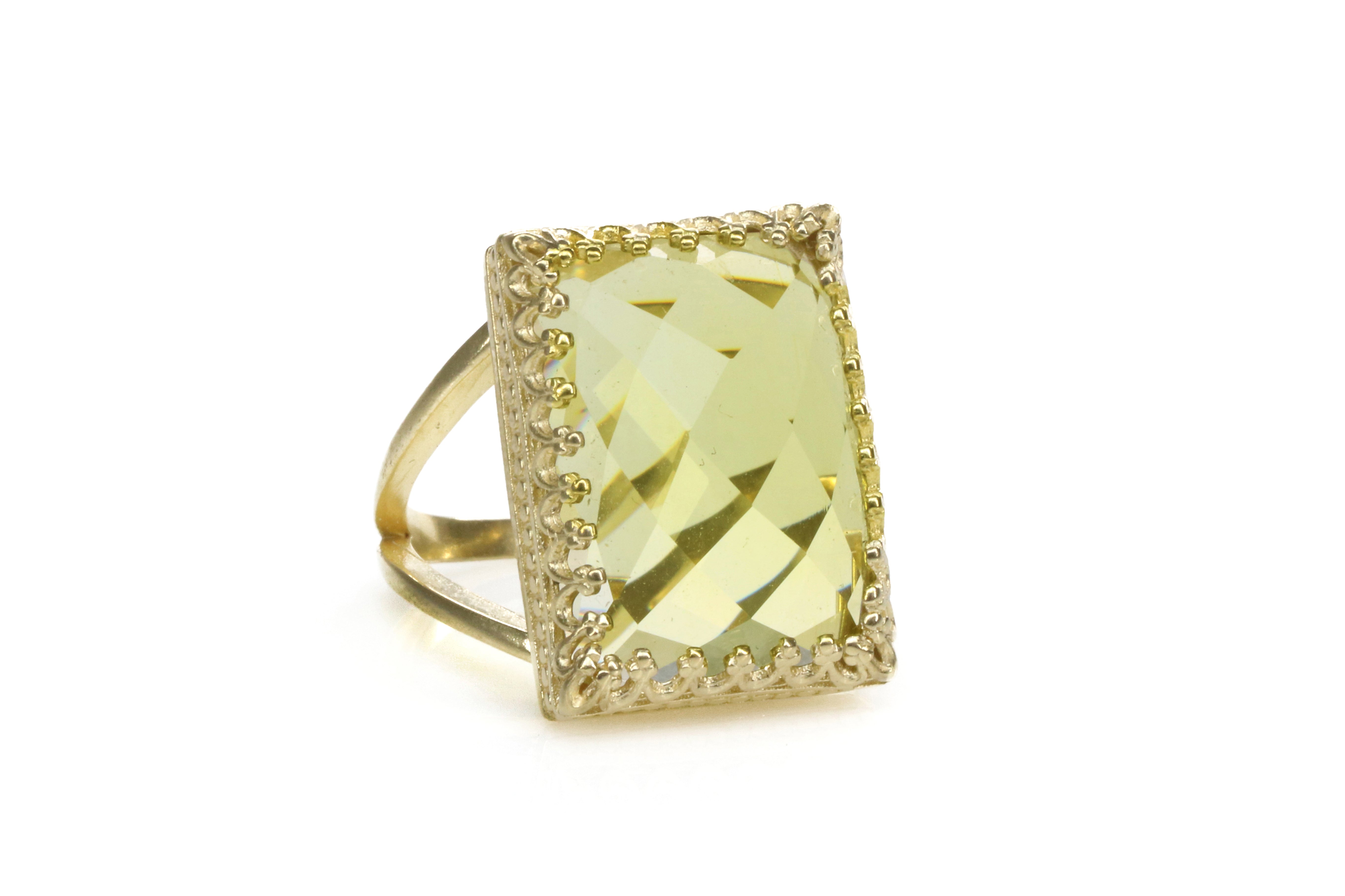 Unique 15CT Lemon Quartz in 925 Sterling Silver Rings Anemone Jewelry
