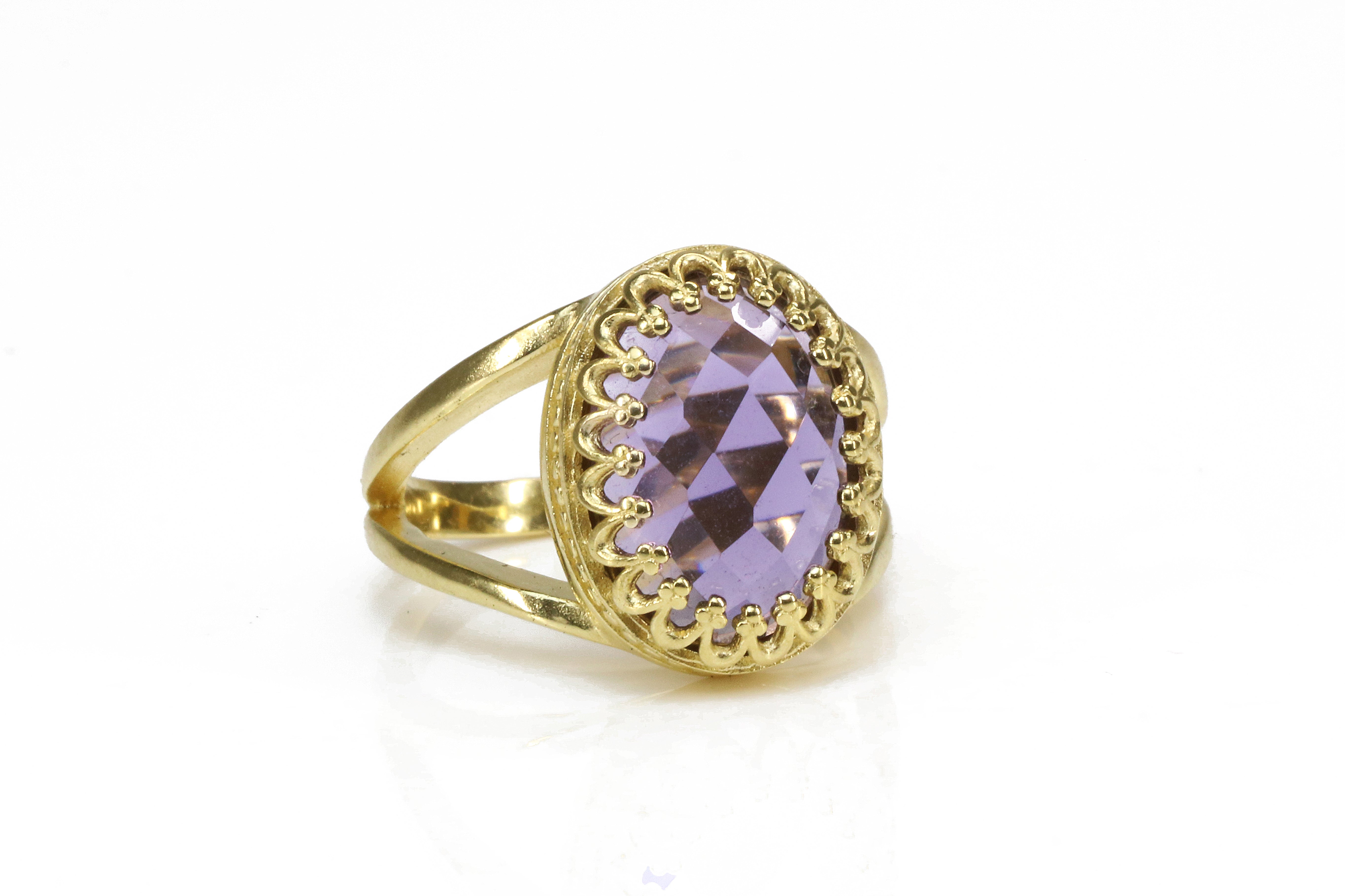 Elegant Amethyst Jewelry with 14K Rose Gold-filled Band Rings Anemone Jewelry