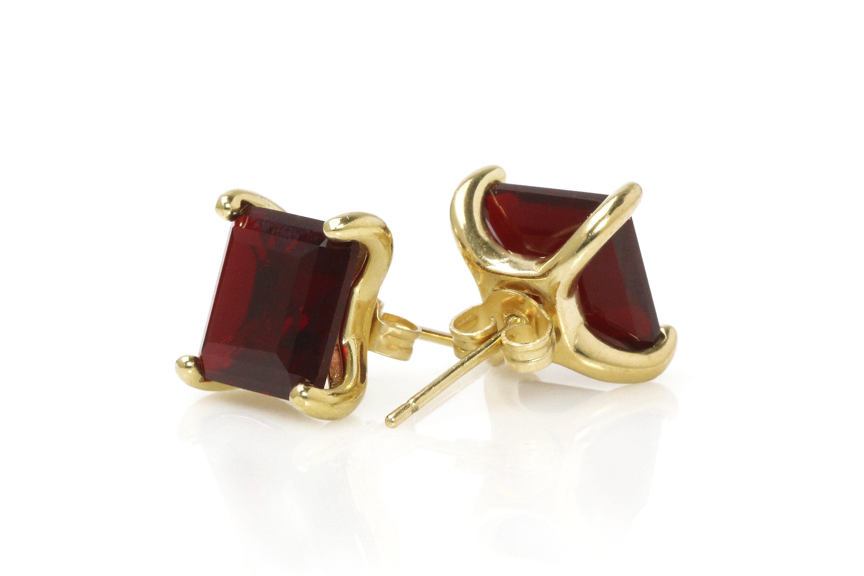Vibrant Square Garnet Gold Earrings Earrings Anemone Unique