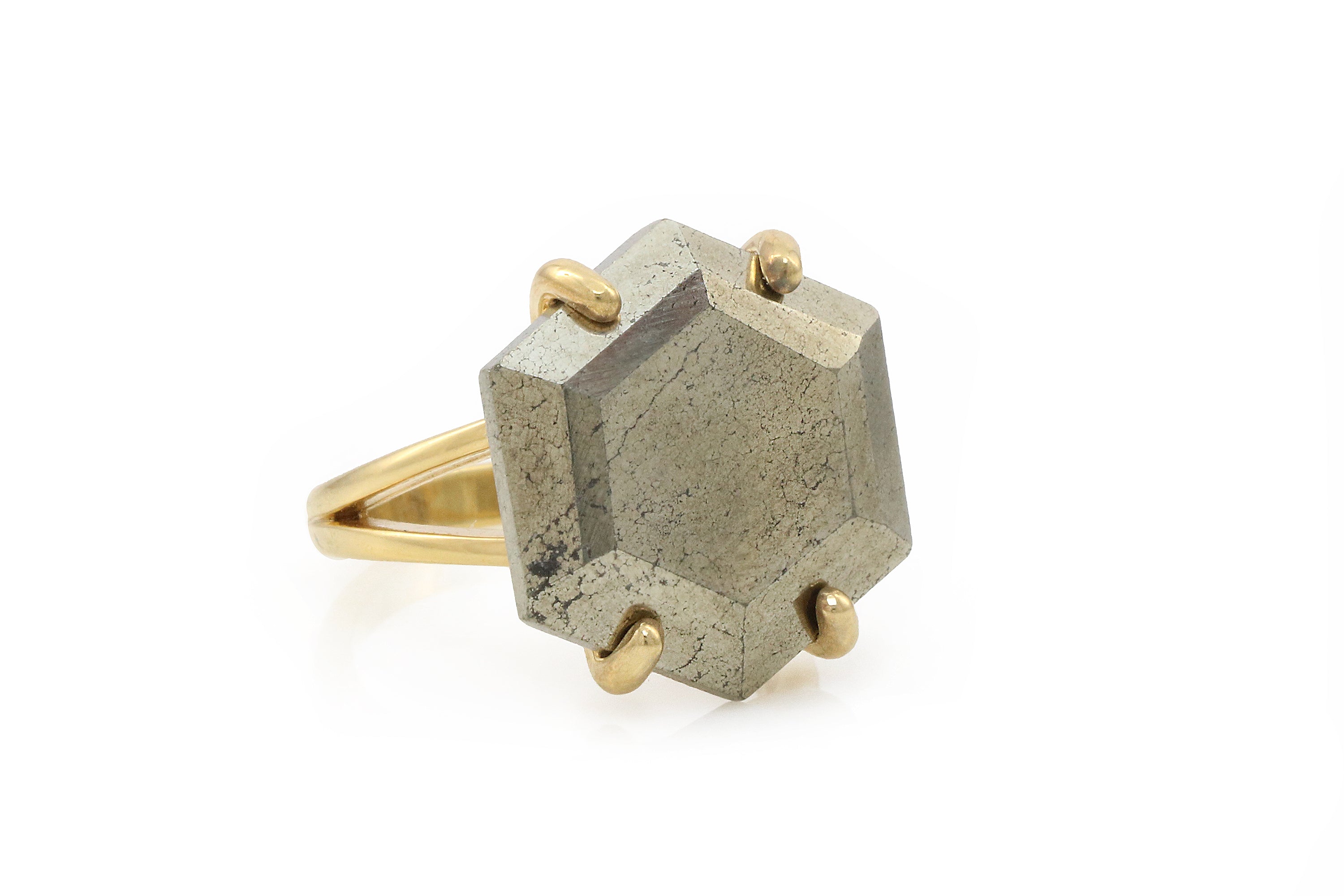 Hexagon 925 Silver Pyrite Ring Rings Anemone Jewelry