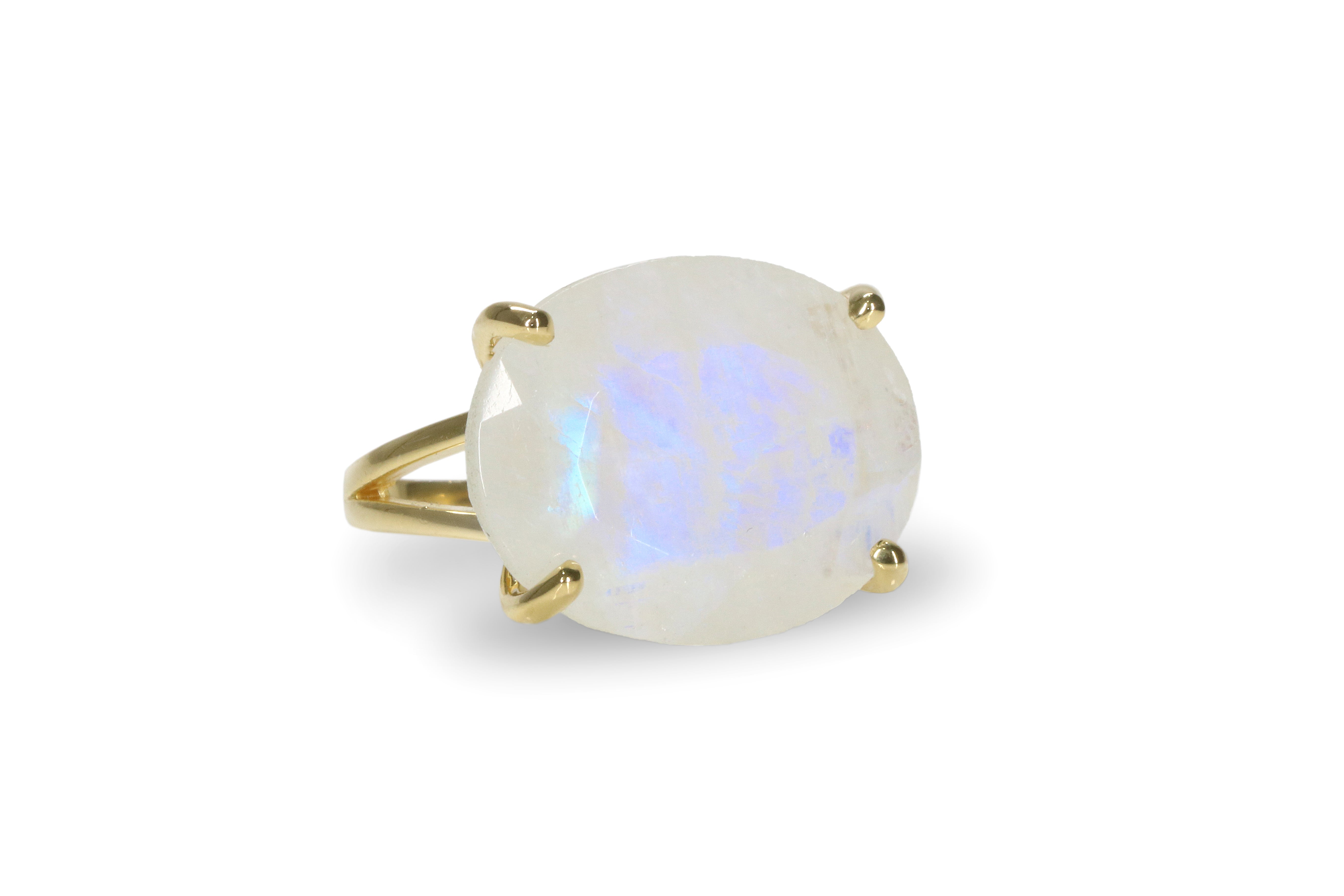 Iridescent Rainbow Moonstone Gold Ring Rings Anemone Jewelry