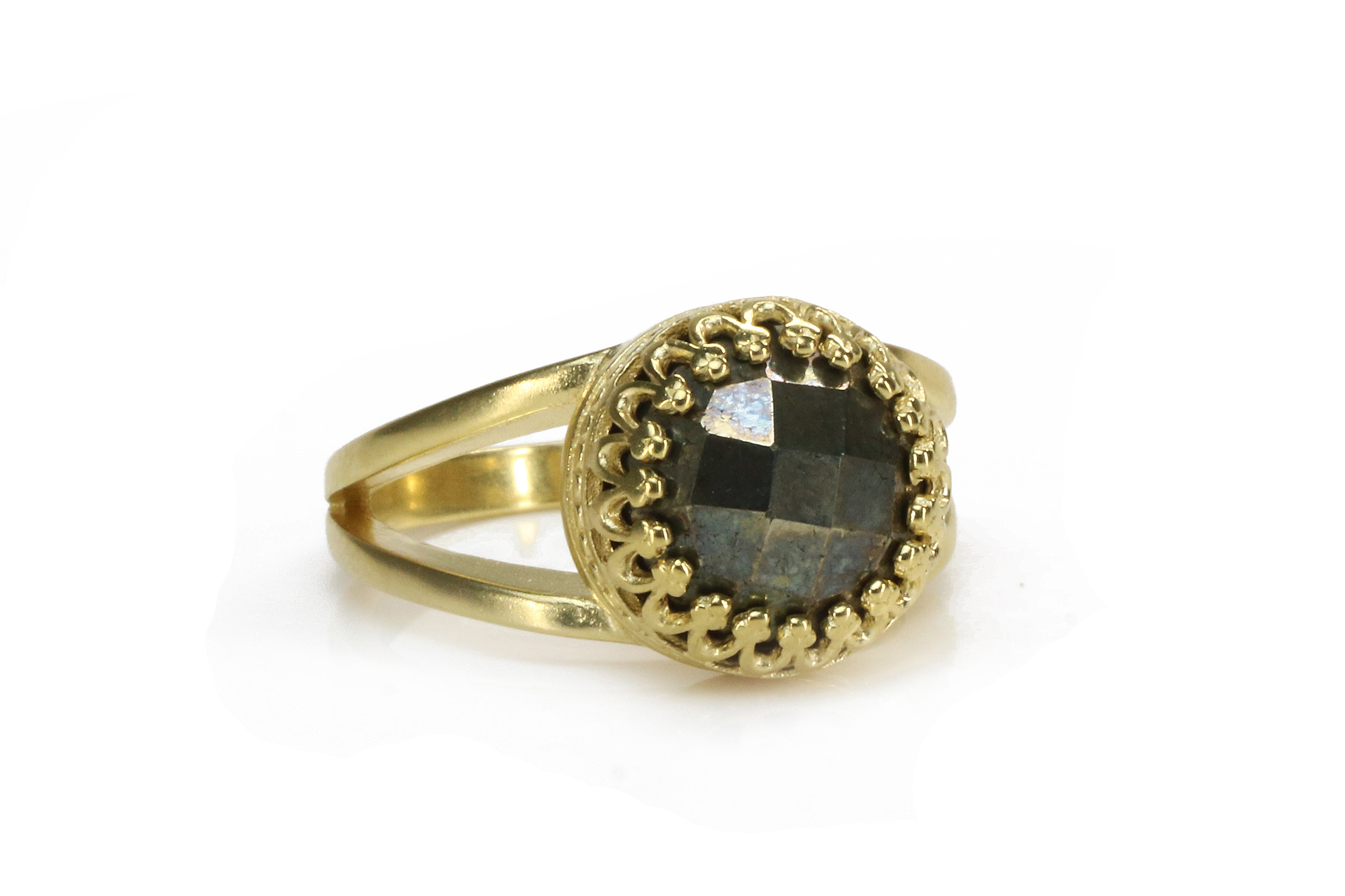 Gray Pyrite Ring in 925 Sterling Silver Double Band Rings Anemone Jewelry