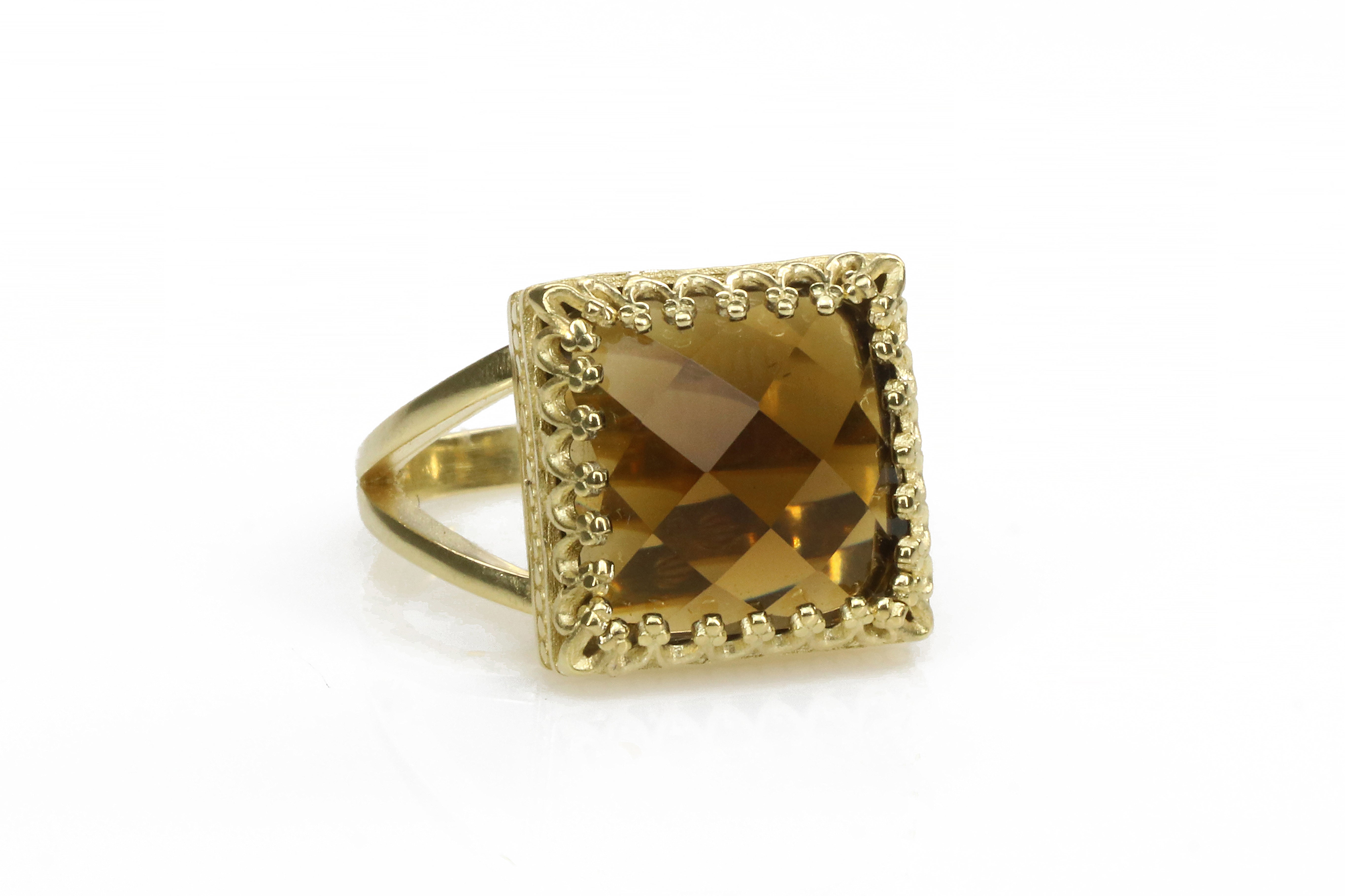 Faceted Square Smoky Quartz in 14k Gold Filled Band Rings Anemone Jewelry
