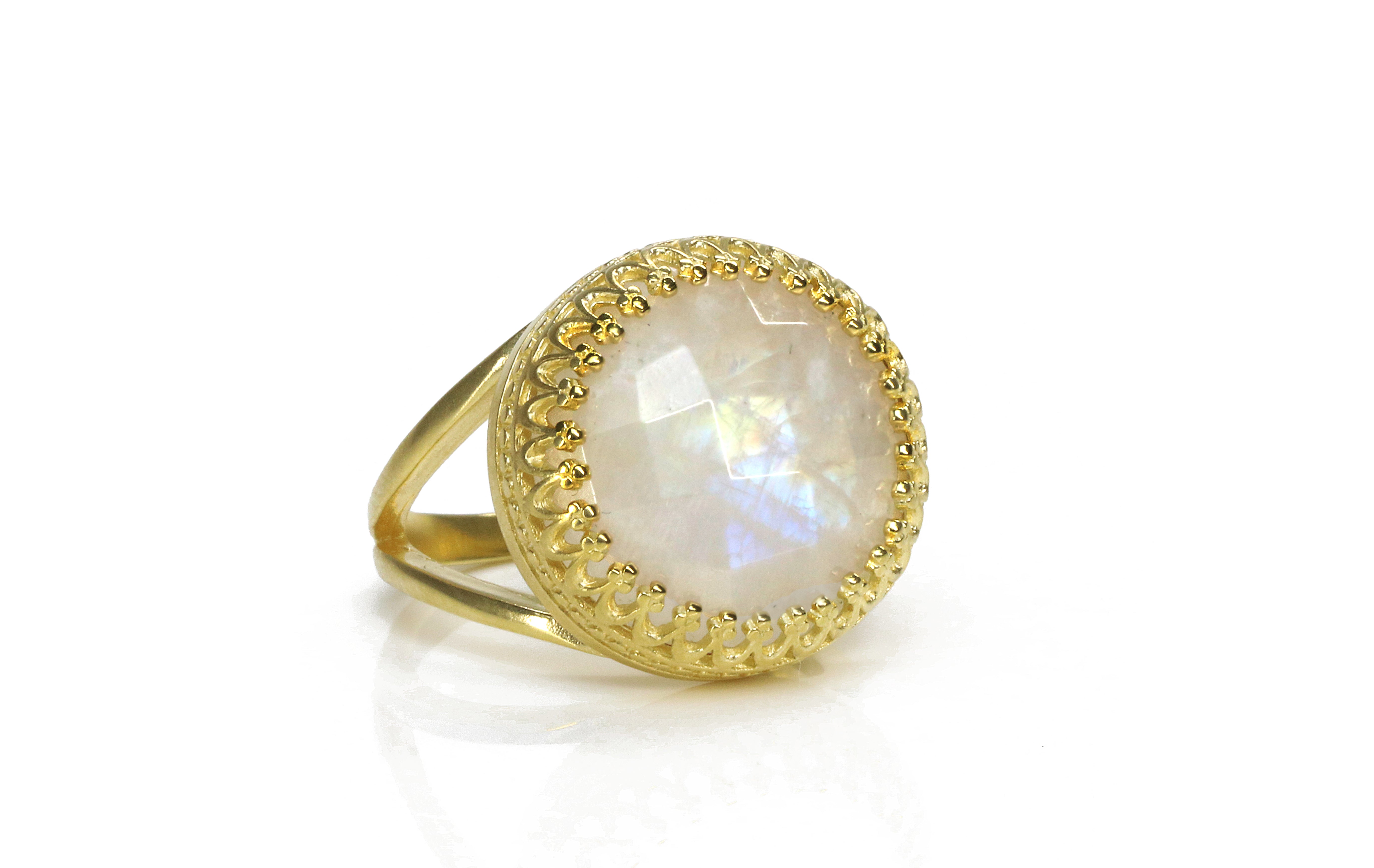 Round Rainbow Moonstone Ring in Gold Filled Band Rings Anemone Jewelry
