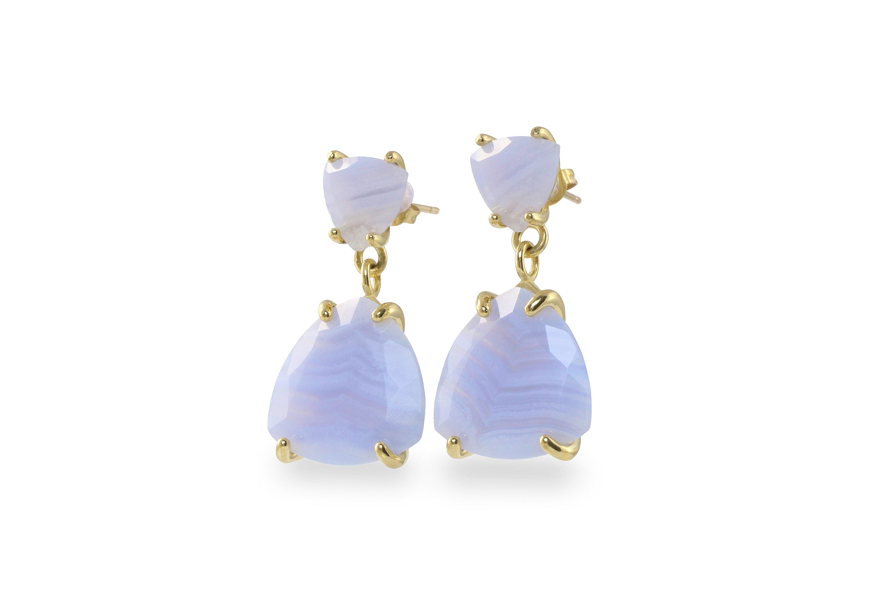 Blue Lace Agate Gemstone Gold Dangle Earrings Earrings Anemone Jewelry