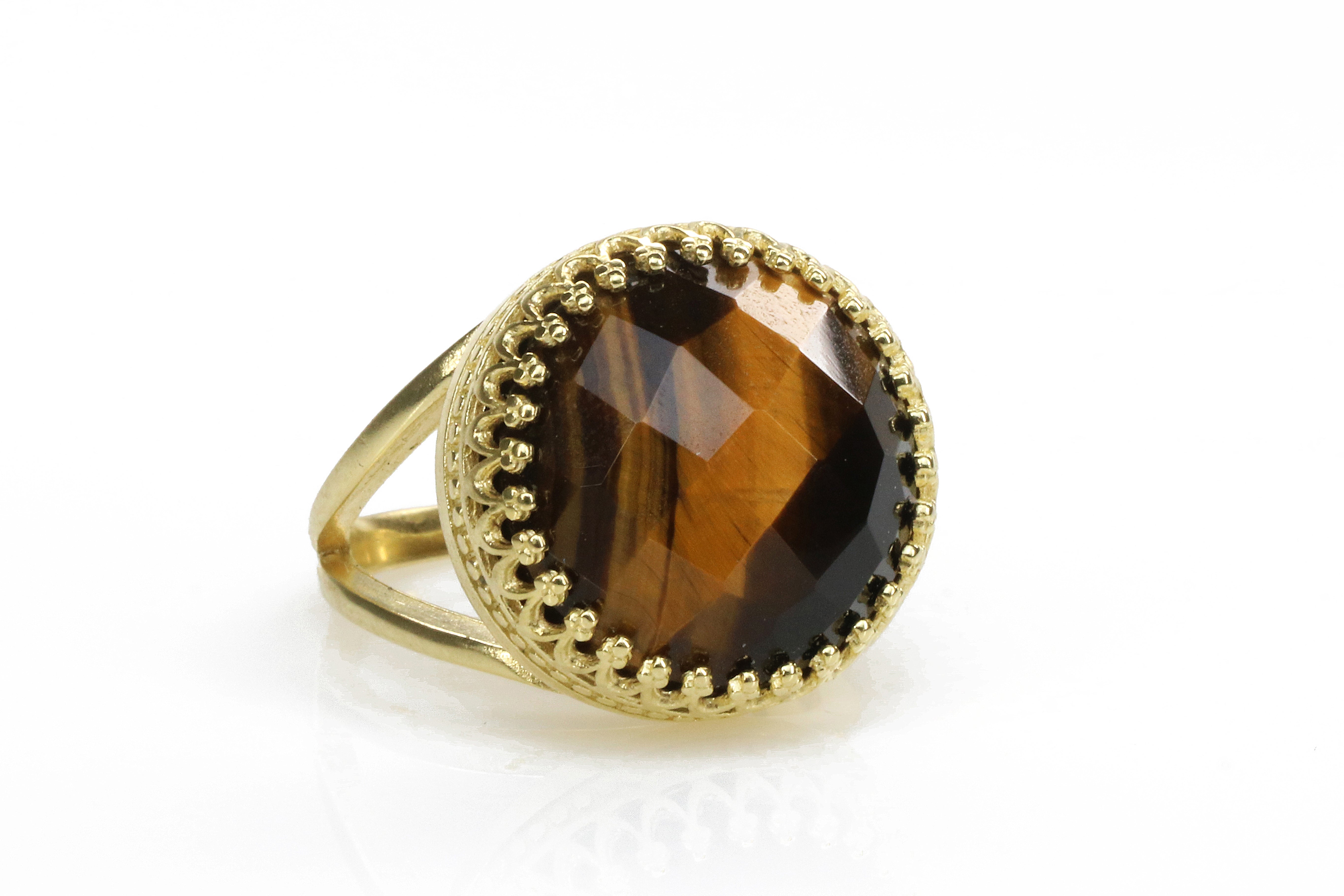 14k Gold Intricate Tiger Eye Ring Rings Anemone Jewelry