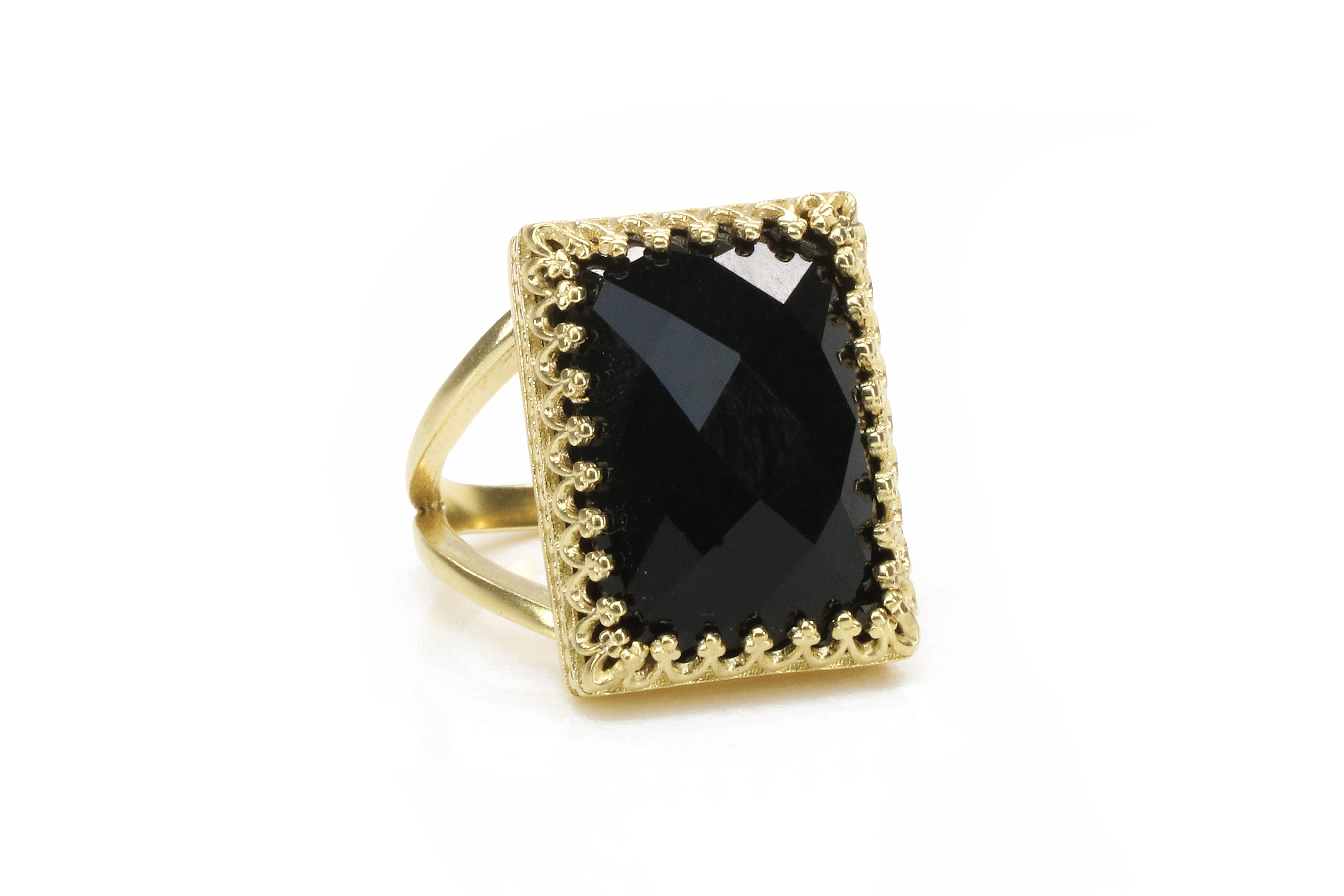 18x13mm Black Onyx Ring with 14k Gold-filled Ring Band Rings Anemone Jewelry