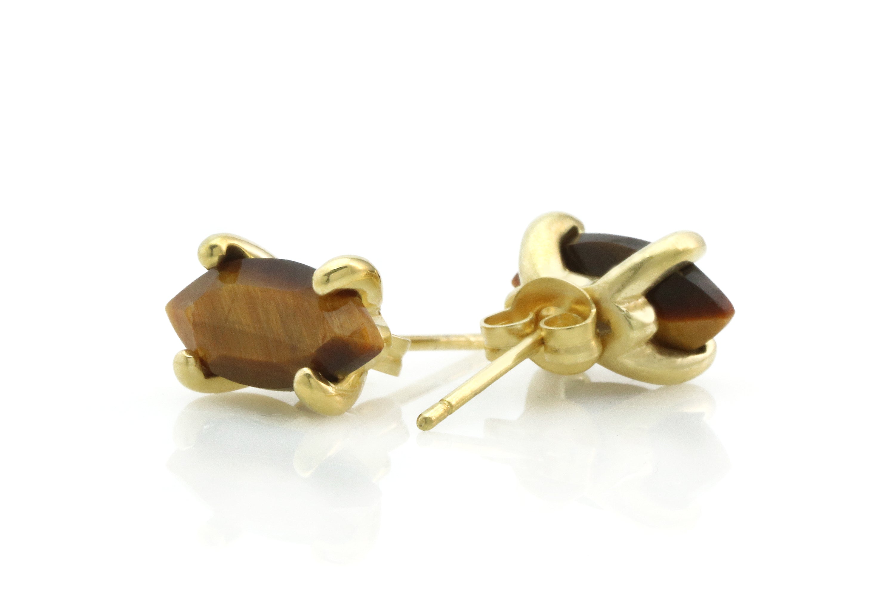 Intriguing Dainty Tiger Eye Stud Earrings in Gold Earrings Anemone Unique