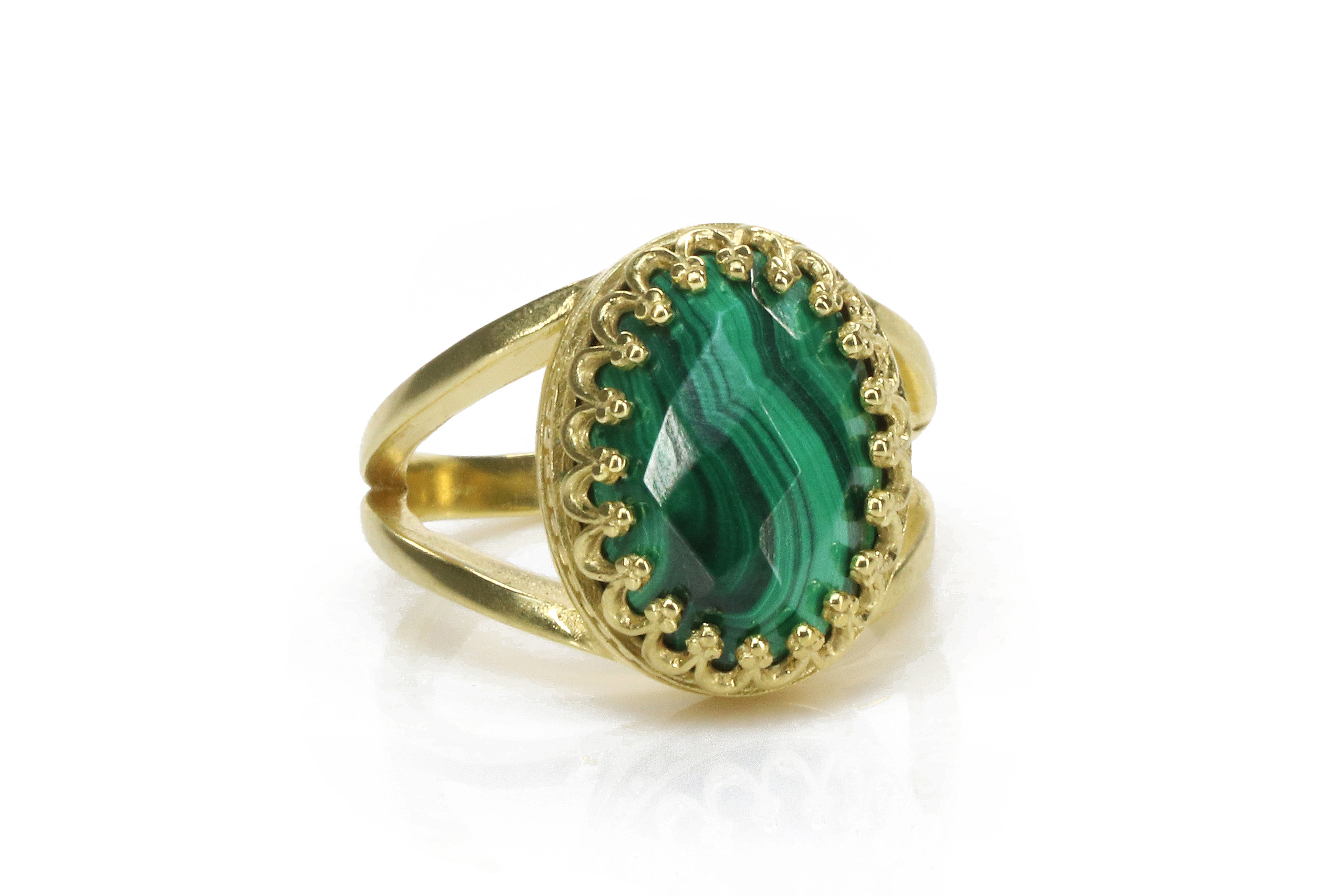 14k Gold Oval Malachite Ring Rings Anemone Jewelry