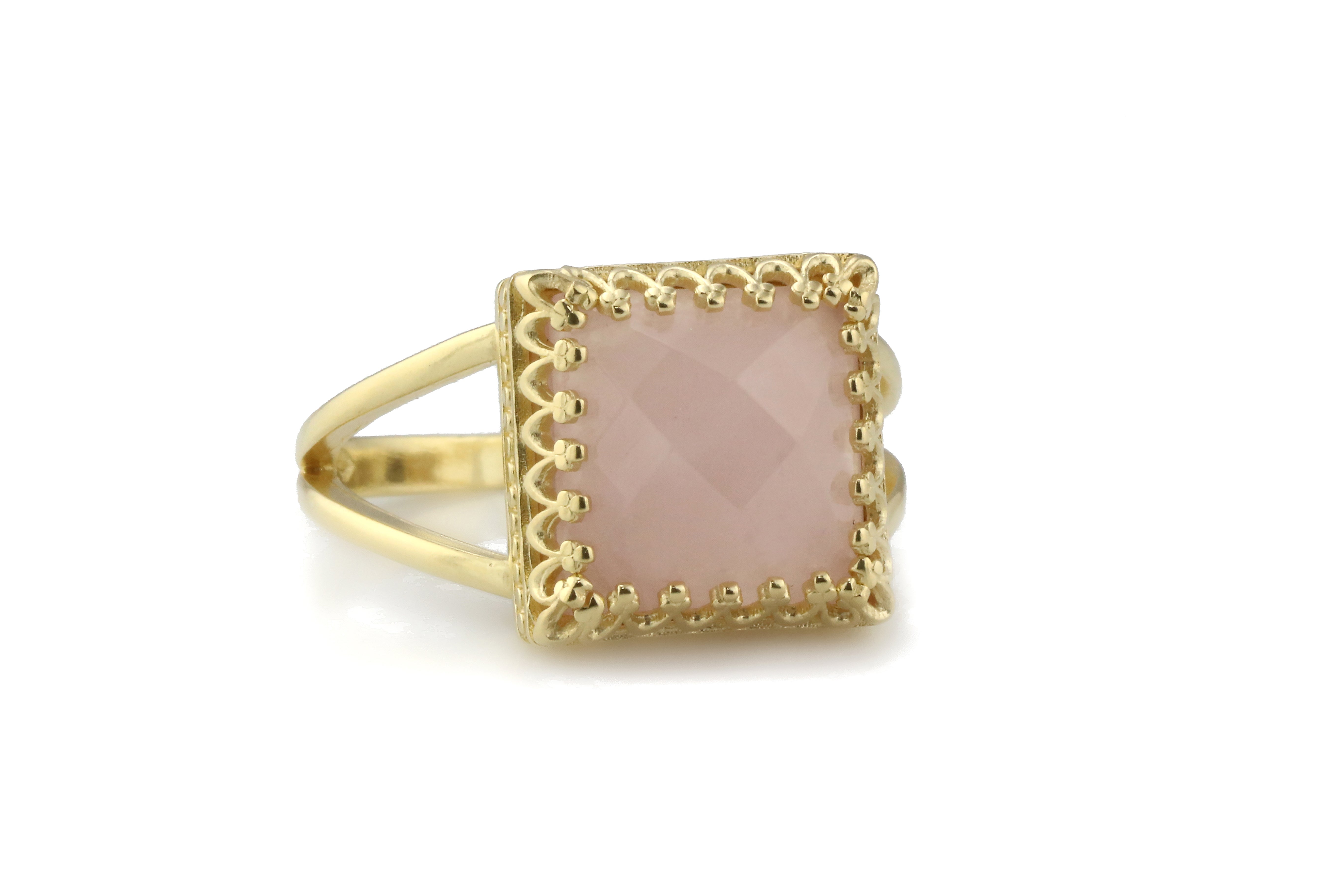 Attractive Rose Quartz Ring in 14k Gold-filled Double Band Rings Anemone Jewelry