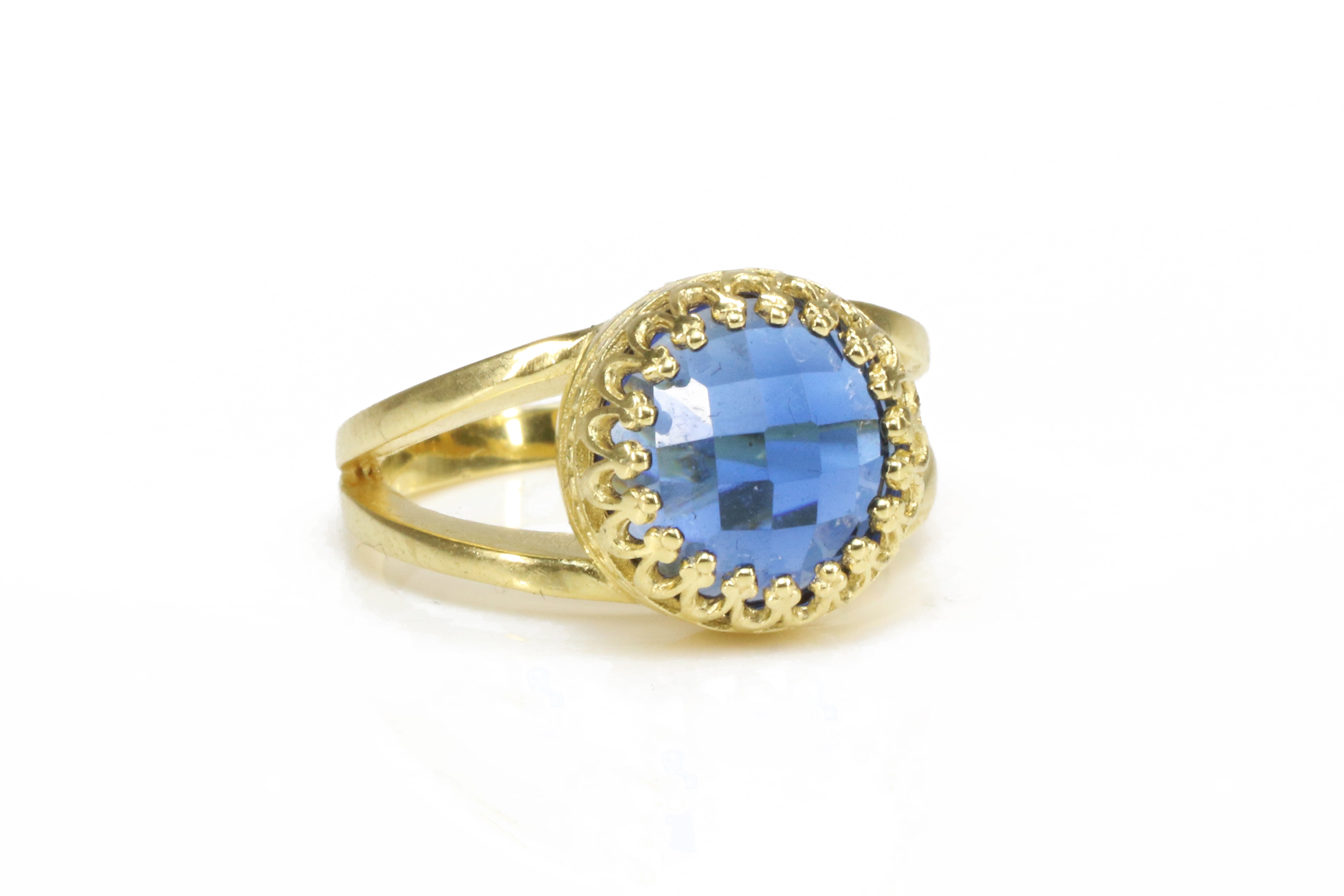 Round Blue Sapphire Ring in Sterling Silver Rings Anemone Jewelry