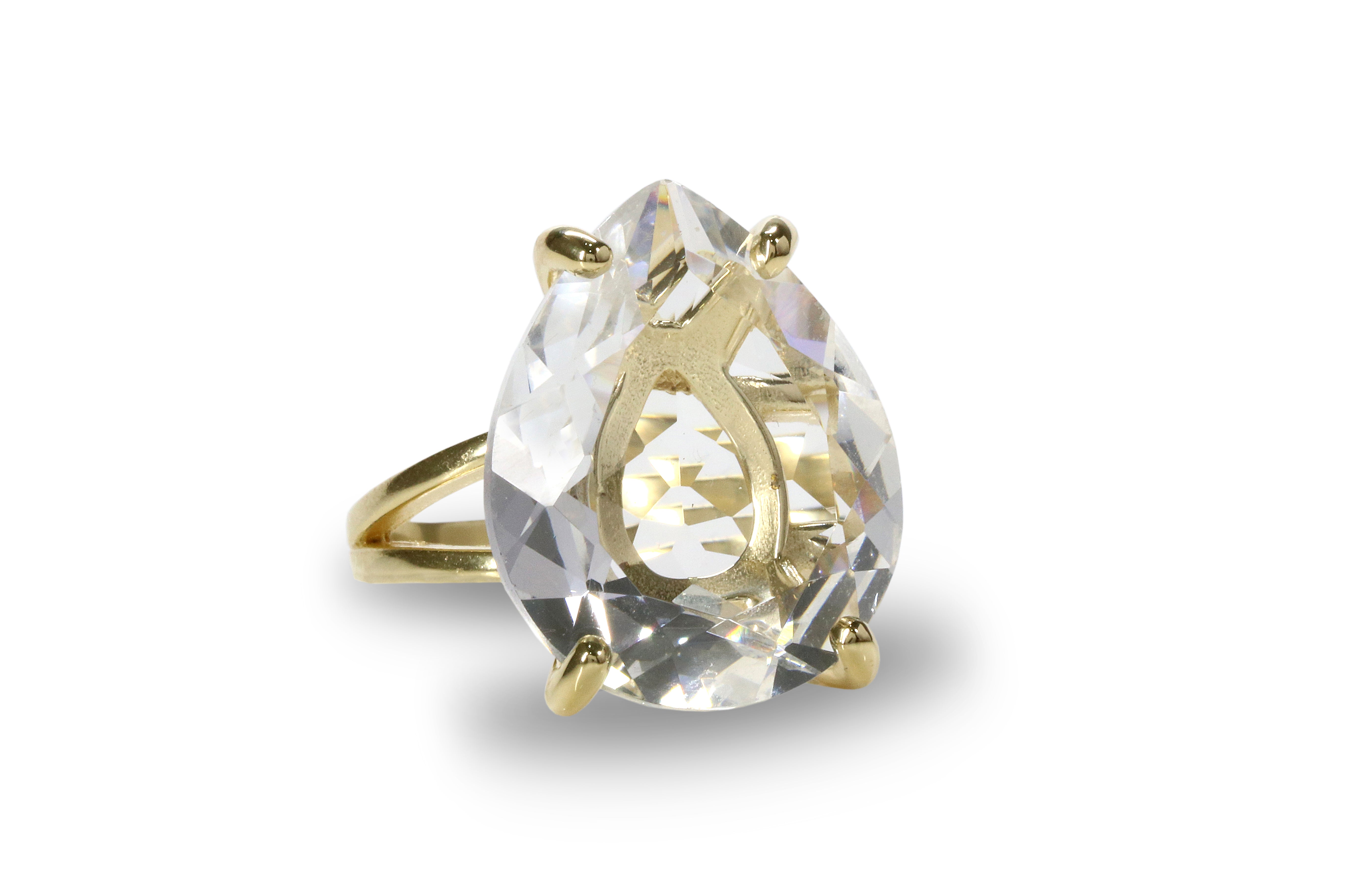 14K Gold-filled Ring with Clear Quartz Rings Anemone Jewelry