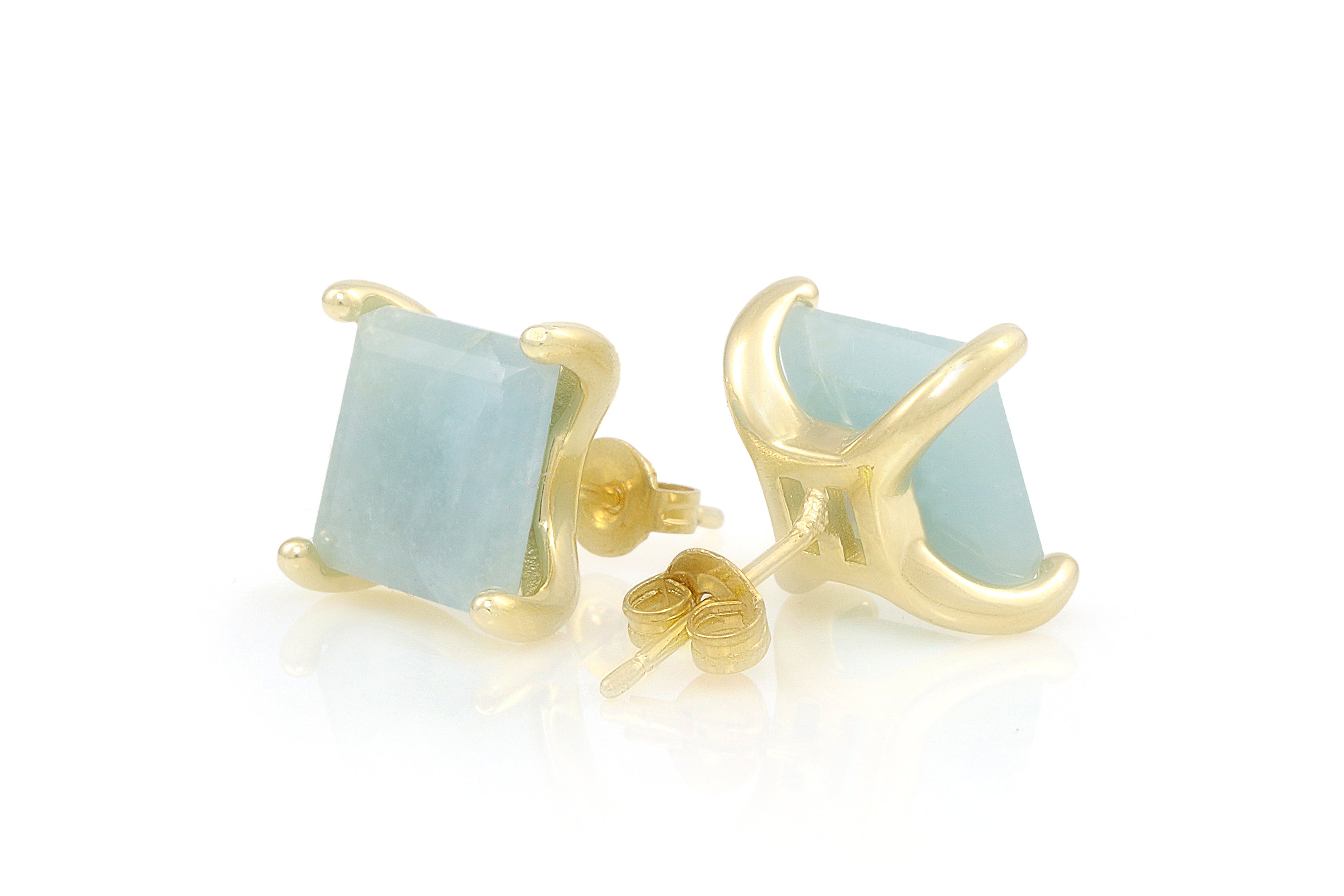 Elegant Square Aquamarine Gold Earrings Earrings Anemone Unique